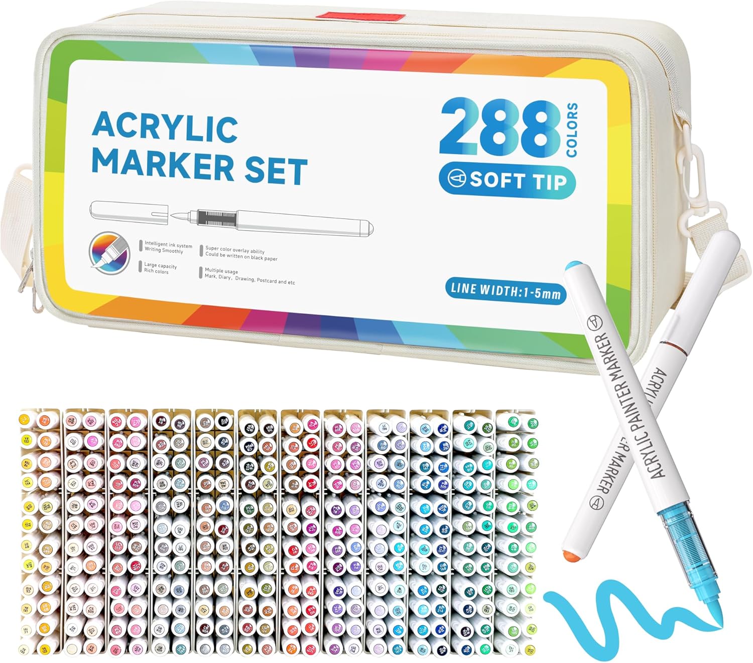 Ddaowanx 288 Colors Acrylic Paint Markers, Soft Brush Tip Marker Pens Set, Acrylic Paint Pens for Fabric, Wood, Stone, Canvas, Glass, Egg, Rock Painting, DIY Crafts and Art Supplies