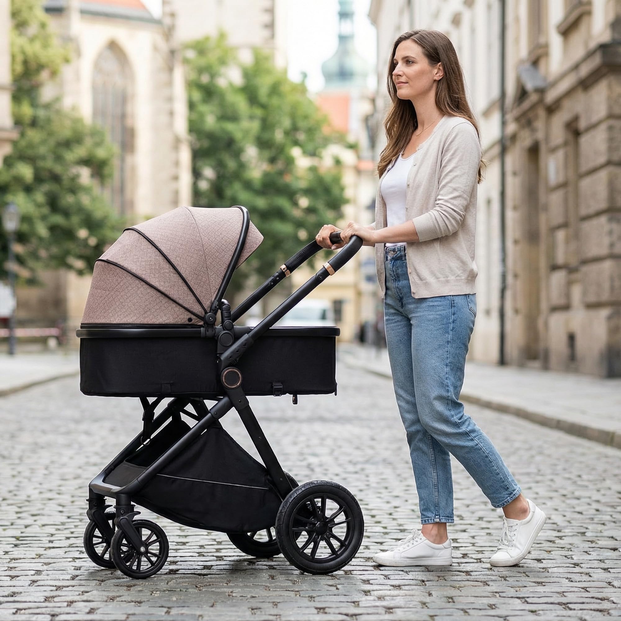 Poussette 3 en 1 Siège Auto Léger Bébé Pliable 0-36 Mois Kaki