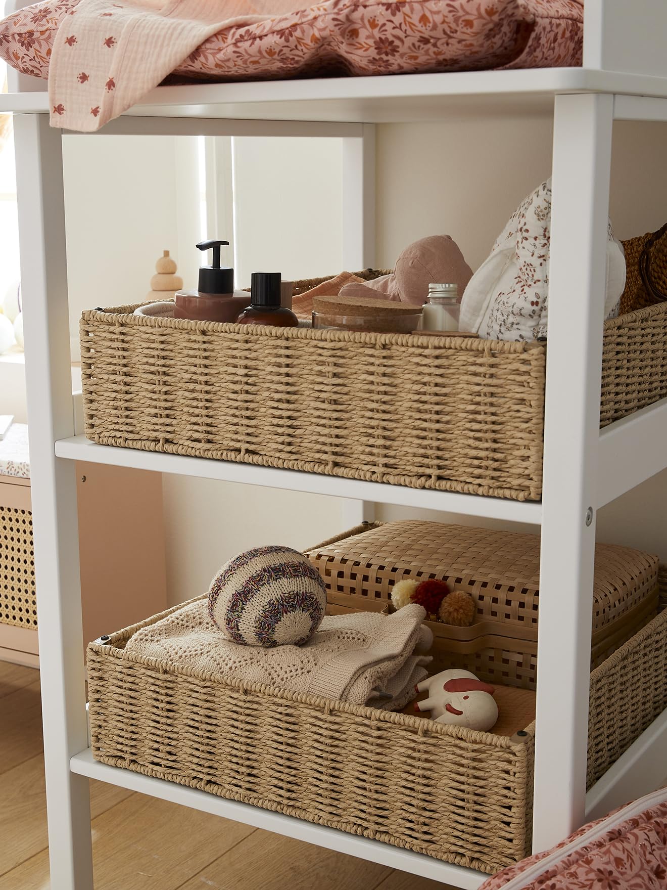 VERTBAUDET Panier de rangement pour table à lange en corde de papier beige TU