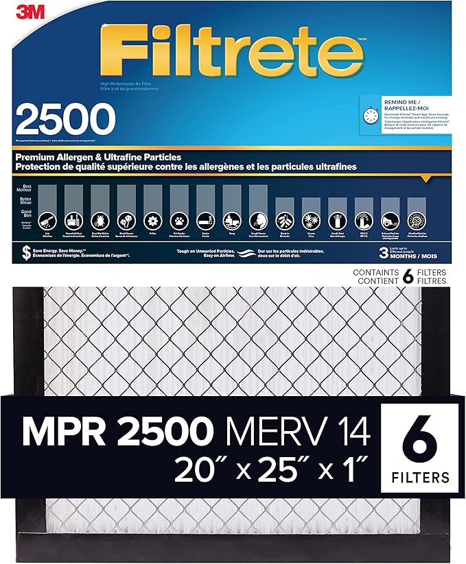 Filtrete 20x25x1 Furnace Filter, MPR 2500, MERV 14, Clean Living Basic