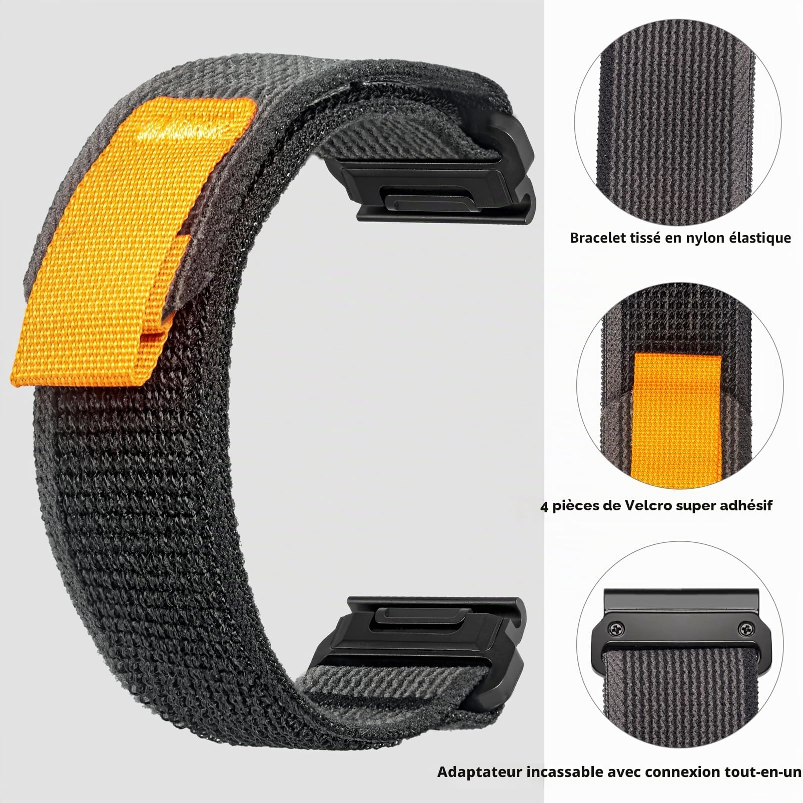 torbollo Bracelet de montre Compatible avec Garmin, tissé Bracelet de sport pour fēnix/Forerunner/Approach/MARQ/quatix/D2 série Bracelet de remplacement robuste pour hommes