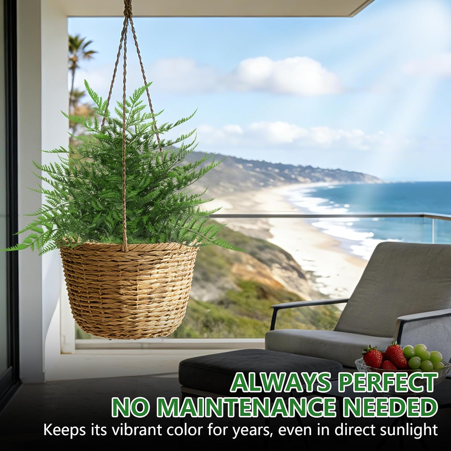 Artificial Fern Topiary Ball with Ground Spike, Set of 2 Realistic Boston Fern Plants Shrub, Fake UV Resistant Evergreen Bushes Tree for Porch Garden Indoor Outdoor Decor