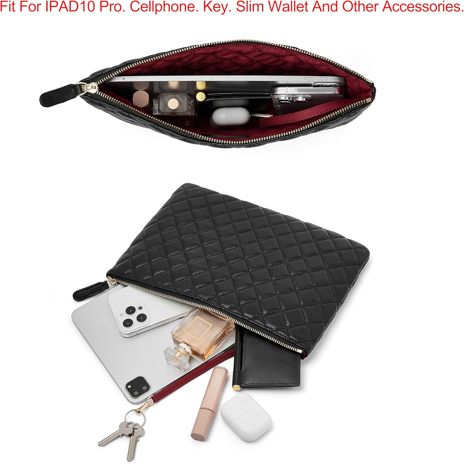 DORIS&JACKY Quilted Envelope Clutch Purse for Women, Large Soft Lambskin Designer Hand- Carry Evening Bag | Large, Leather, Hand-Carry, Quilted, Lambskin - Image 6