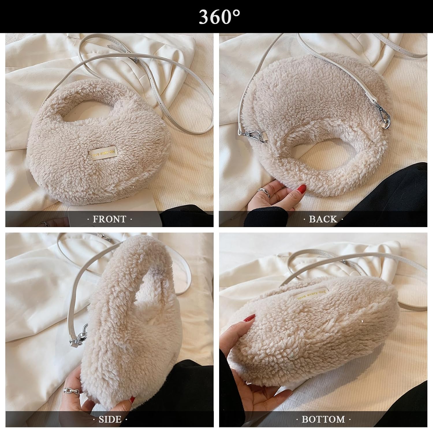 Furry Purse for Women Faux Fur Bag Cute Lambswool Fuzzy Crossbody Bags Top-Handle Fluffy Handbag - Image 6