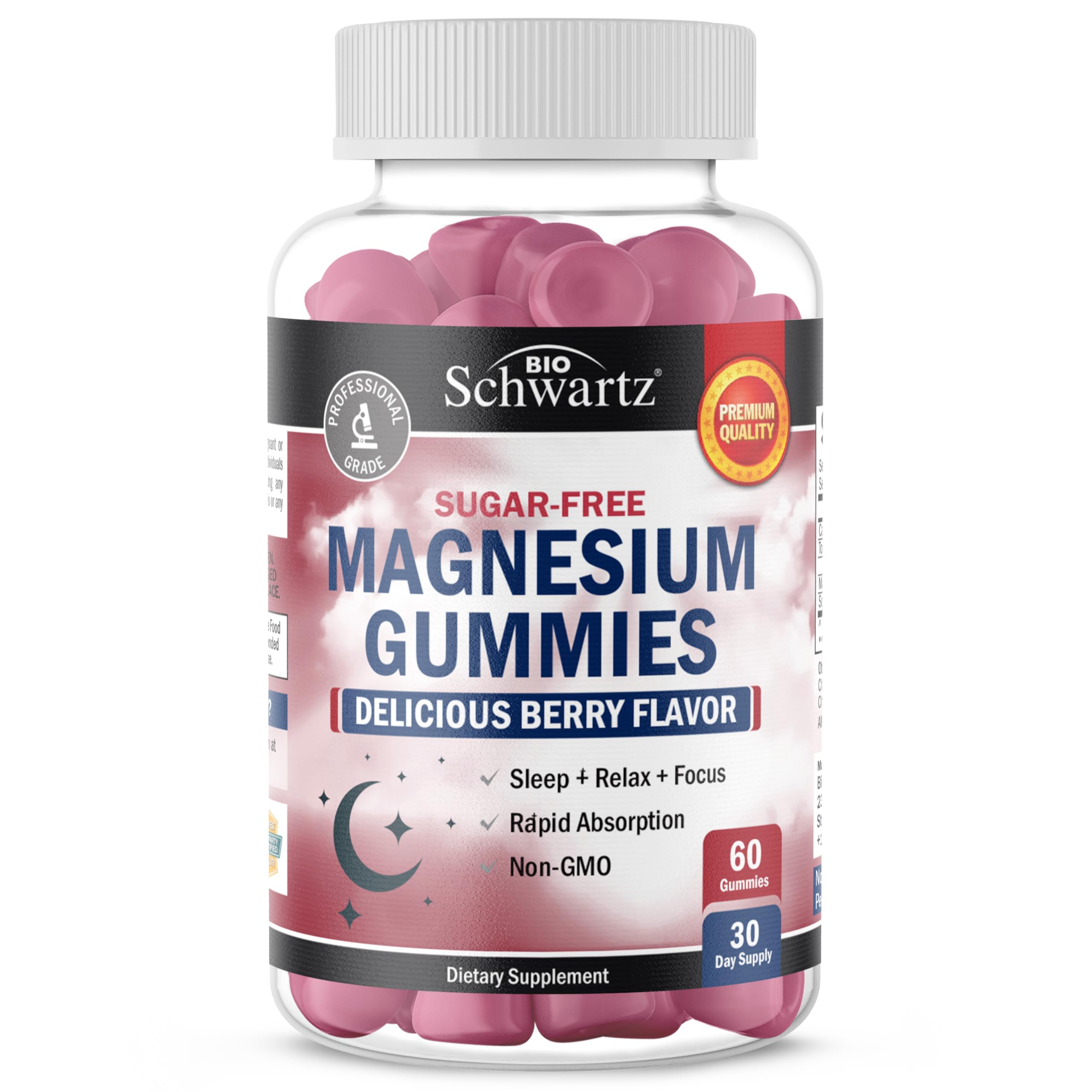 BioSchwartz Sugar Free Magnesium Gummies (30 Servings) Berry Flavored Magnesium Citrate Supplement Supports Healthy Nerves Muscles Energy Calm Mood and Sleep (Vegan Safe, Non GMO, 60 Gummies)