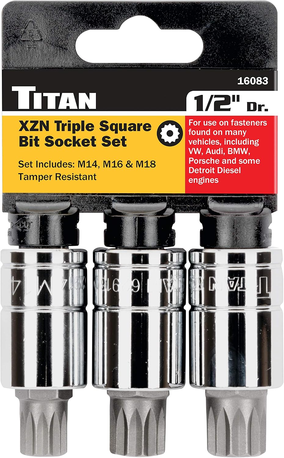 Titan 16083 3 pc. Tamper Resistant XZN Triple Square Bit Socket Set