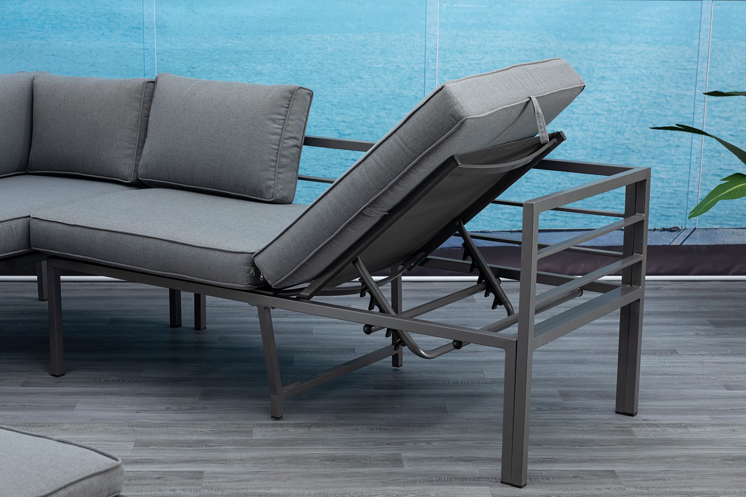 Mandalika Garden Newport Hohe Dining Aluminium Lounge, 3 in 1 | Mit Sonnendach, Verstellbare Kopfteile, Garten Sitzgruppe