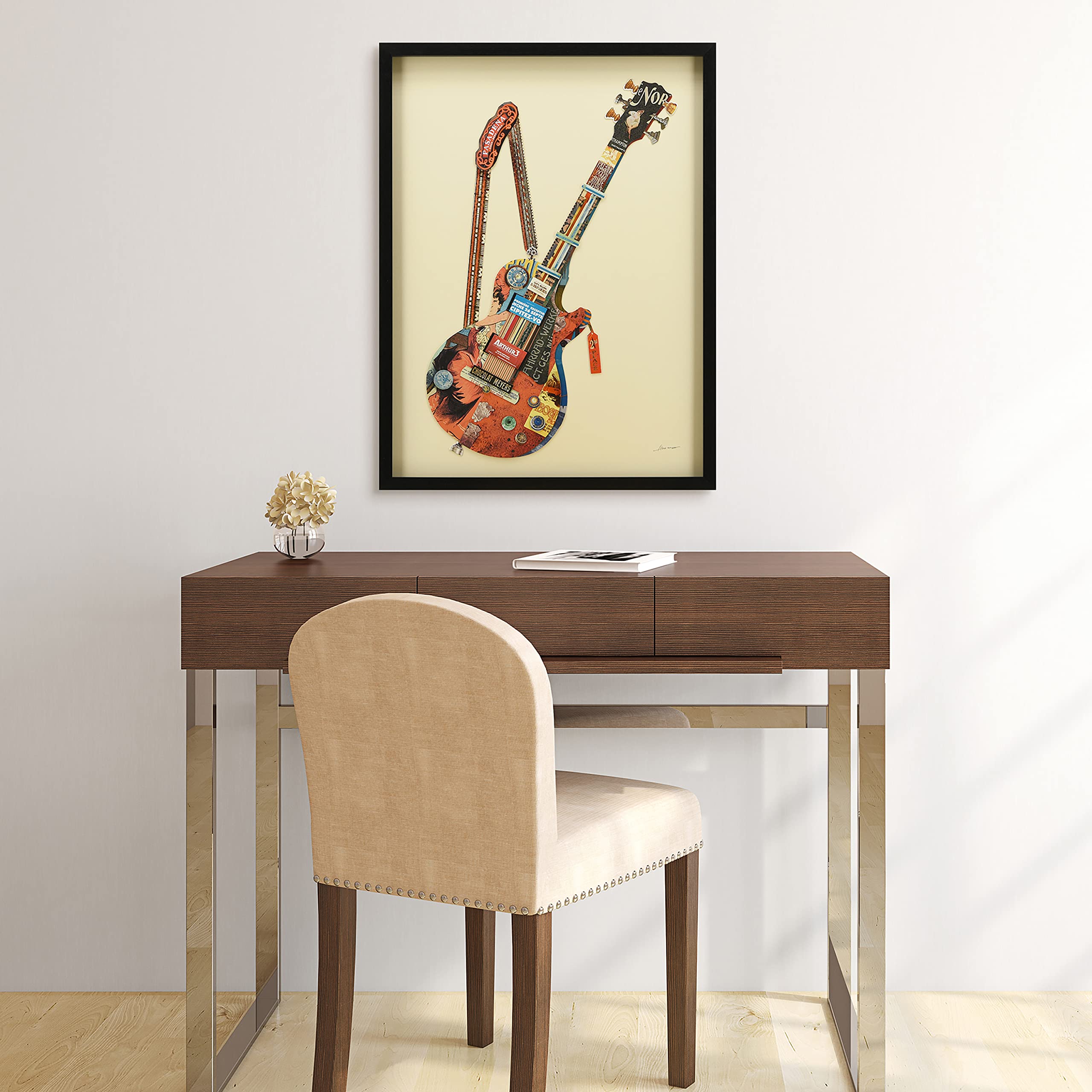 Empire Art Direct "Electric Guitar Dimensional Collage Framed Graphic Art Under Glass Wall Art Ready to Hang, Living Room, Bedroom & Office, 25in x 33in x 1.4in