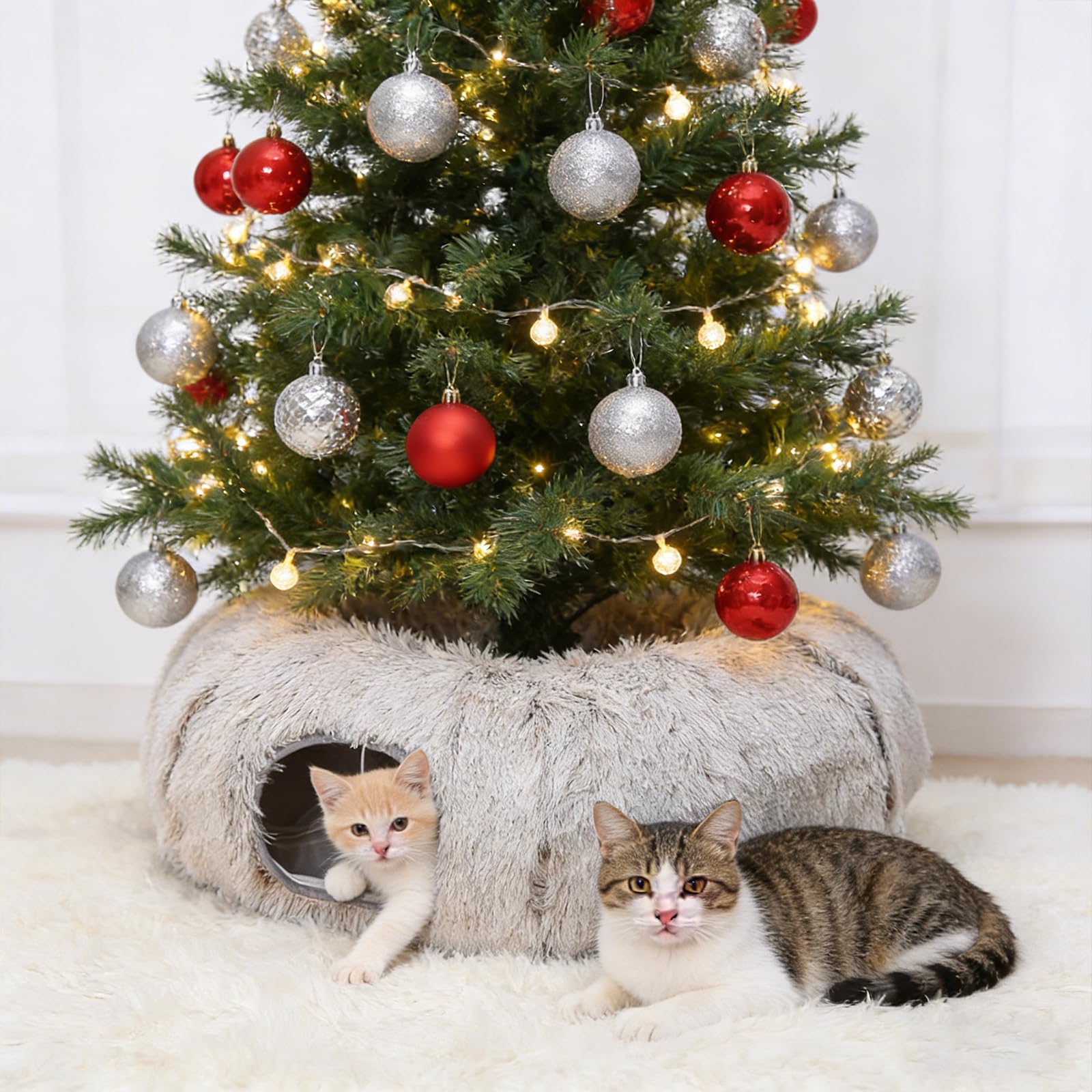 Grand tunnel pour chat - Jouet en peluche pour chat - Tunnel pour chat d'intérieur - Tunnel multifonction pour chat - Lit doux avec deux entrées - Grotte pour chat (café)