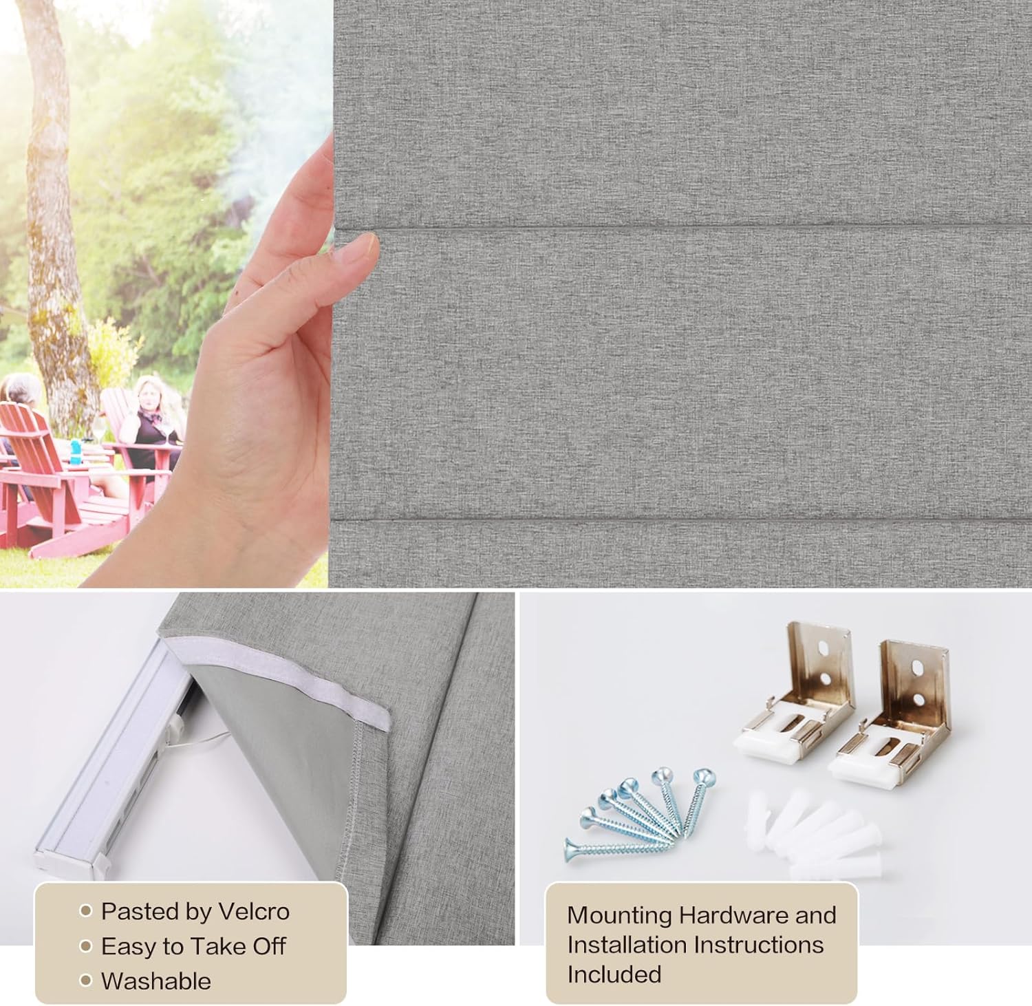 DEJAVU Cordless Blackout Roman Shades for Windows, Custom Linen Fabric Roman Window Shades, Thermal Insulated UV Protection Roman Blinds for Doors, Kitchens, Bedroom, Living Room, Grey