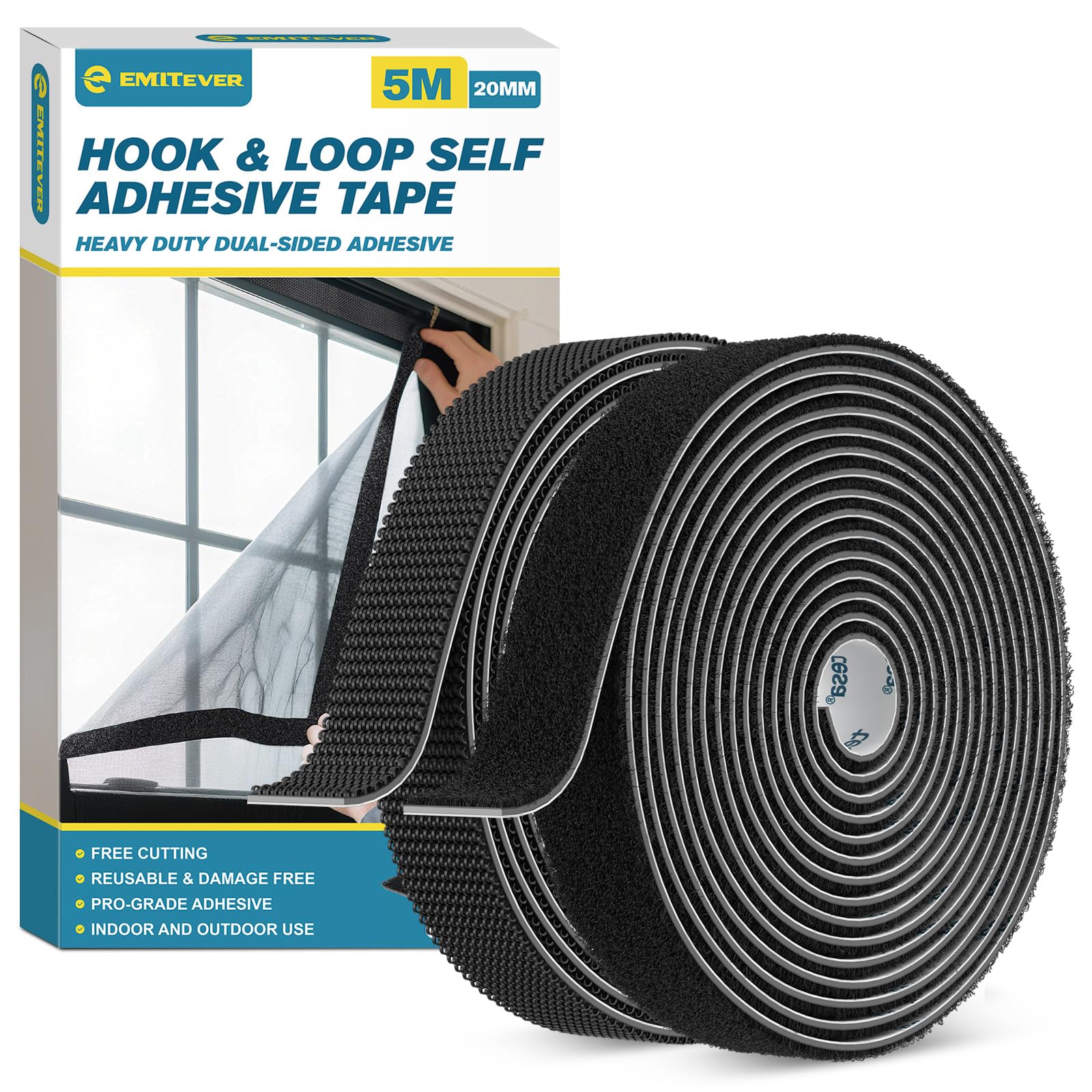 EMITEVER Klettband Selbstklebend Extra Stark- Klettverschluss Selbstklebend Heavy Duty-Doppelseitiges Vielseitig einsetzbar Tape für Innen & Außen DIY, Organisation