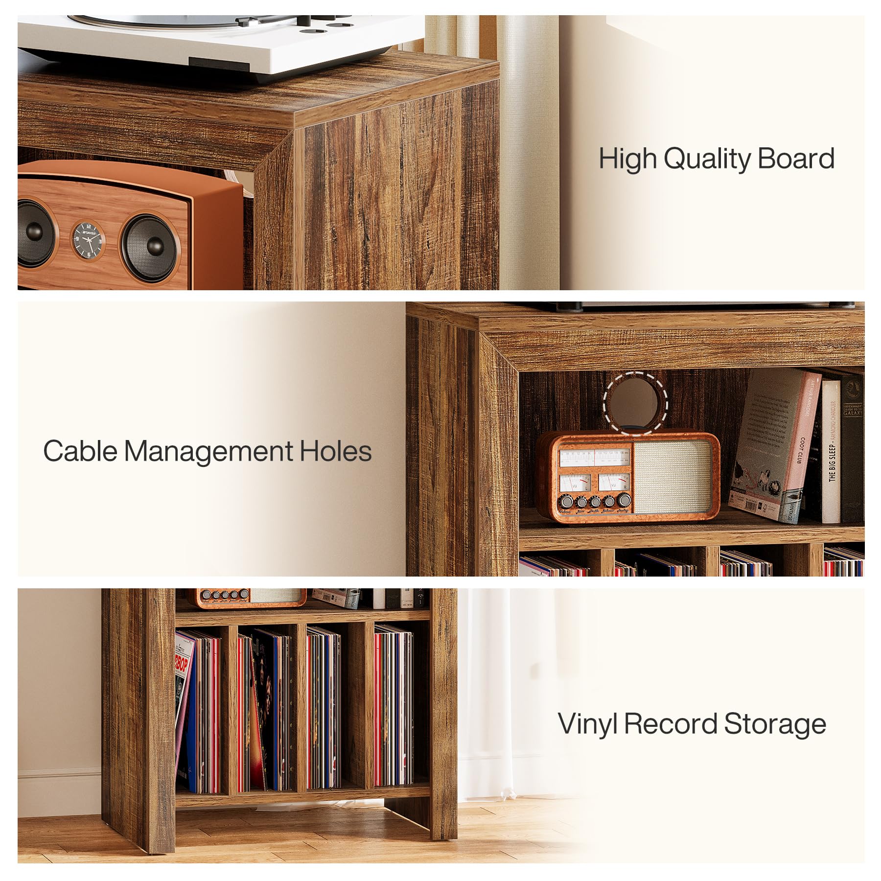 Tribesigns Table d'appoint 3 étages pour tourne-disques, table d'appoint, pour disques vinyles, industriel, marron rustique