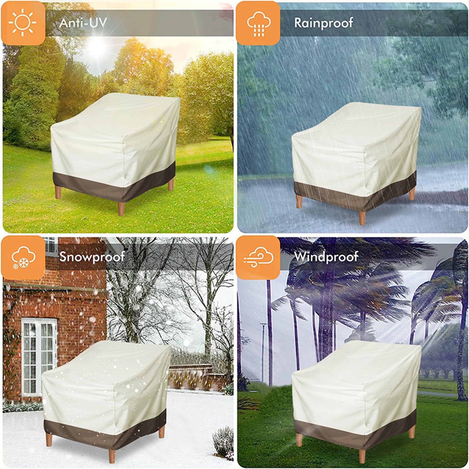 Fafeicy Coperchio di Mobili da Giardino, Copertura per Sedie Impermeabili nel Patio Ha una Portatile Resistente Alle Sedie del Salone Rotativo del Patio (Beige con colore del caffè)