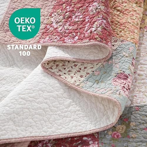 Miniatura 5 de KASENTEX Auténtica colcha decorativa de lujo 100% algodón con colcha de parches multiflorales, suave y transpirable, colcha de gran tamaño, tamaño