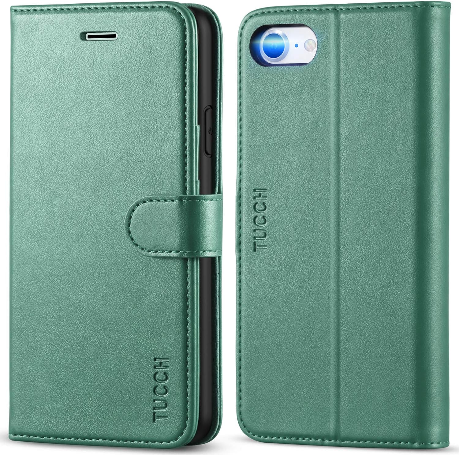 TUCCH Wallet Case for iPhone SE 2022/SE 2020/iPhone 8/7, Premium PU Leather Folio Case with Stand Card Slot Magnetic Flip Cover [TPU Interior Case] Compatible with iPhone SE3/SE2/8/7, Myrtle Green