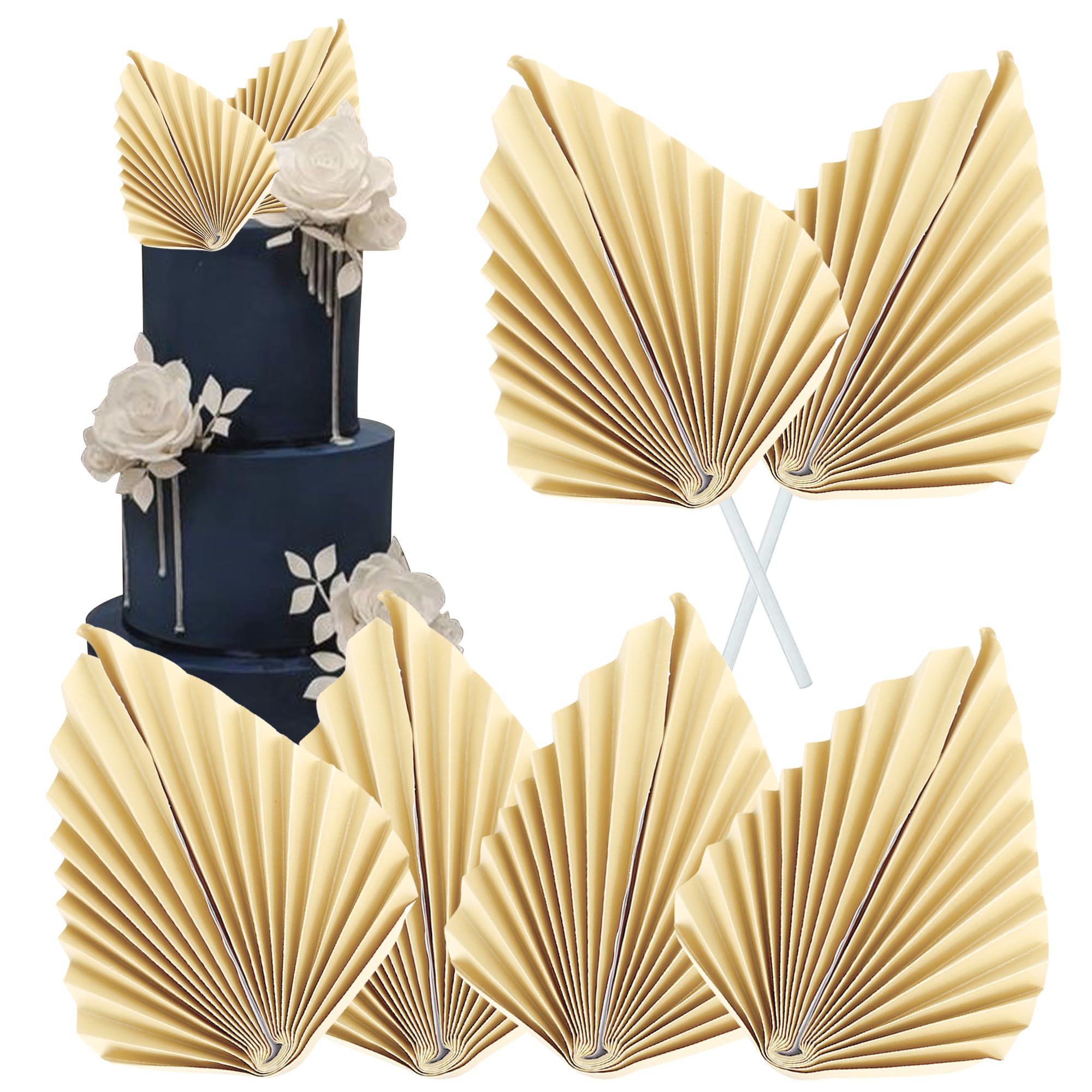 6 PCS Paper Palm Leaves Fan Cake Toppers Palm Leaf Fan Cake Picks Craft DIY Fan Cupcake Toppers Palm Spear Leaves Cake Decorations for Baby Shower
