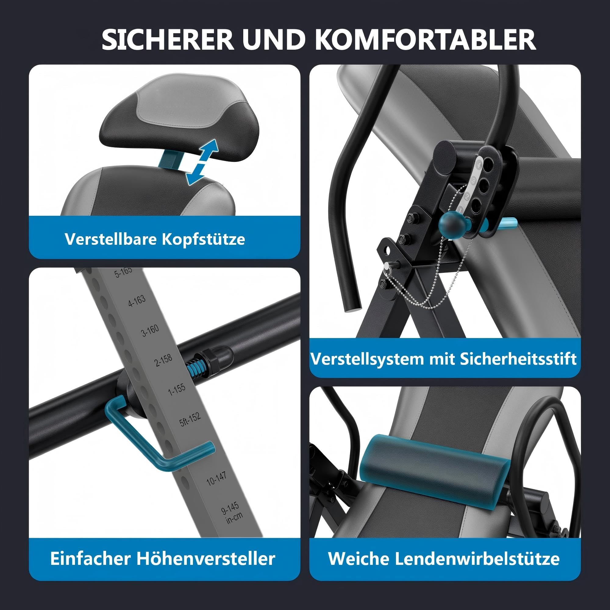 Dripex Inversionsbank, Faltbar, Verstellbar, Schwerkrafttrainer, Inversionsbank mit Kopfstütze Verstellbar Ausrüstung für Heimfitnessstudio für die Schmerzlinderung