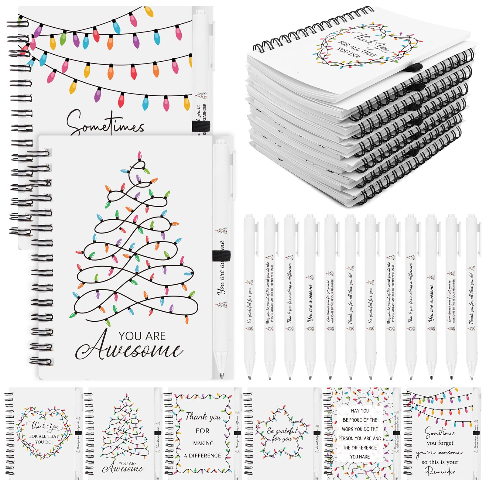12 Set Christmas Gifts Inspirational Ballpoint Pens Bulk Christmas Pens with Motivational Notebooks Employee Appreciation Gifts Thank You Pen Set for Staff Team Teacher Nurse Xmas Party Favors Office