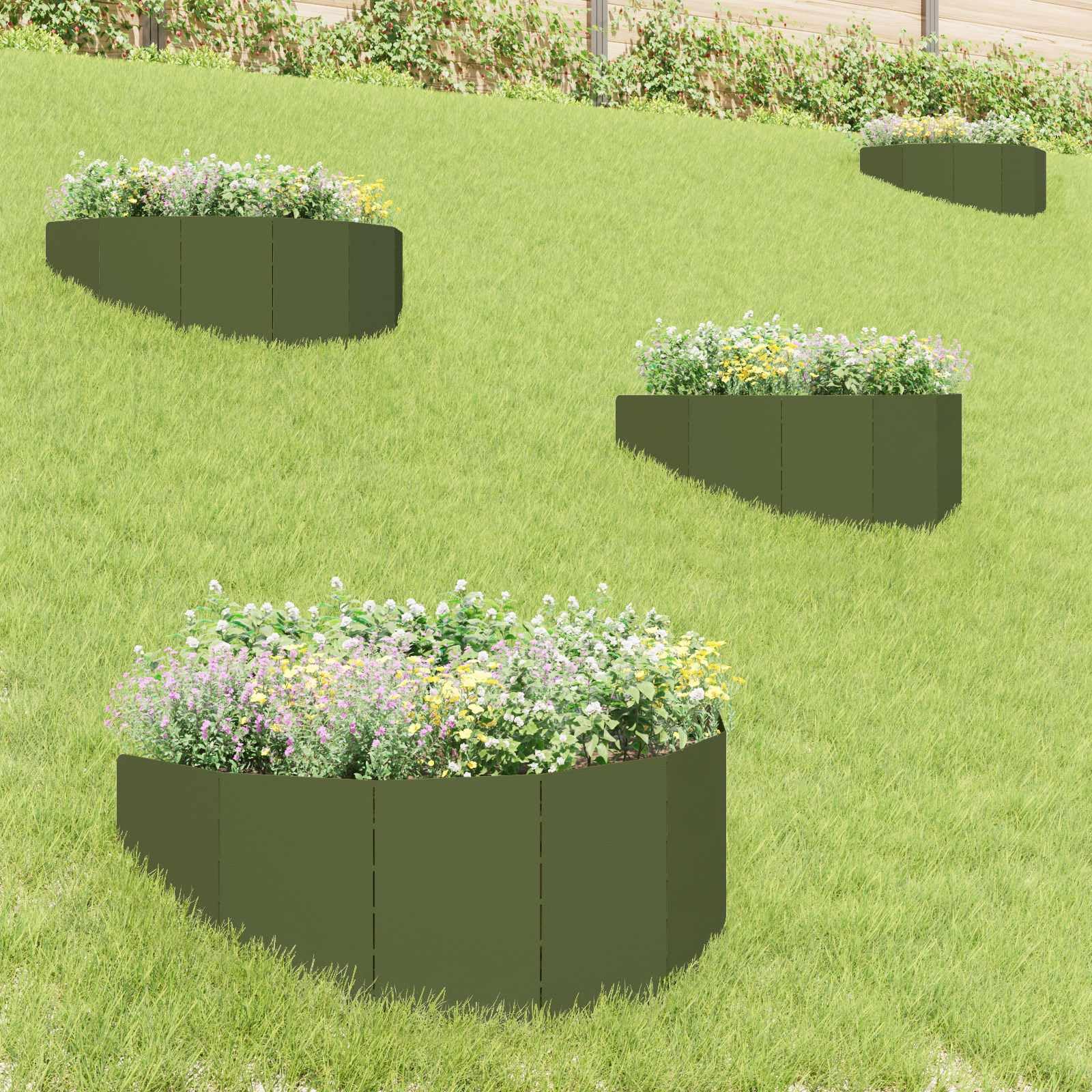 Borde de Césped 4 uds. 100 x 45 cm Acero Verde Oliva