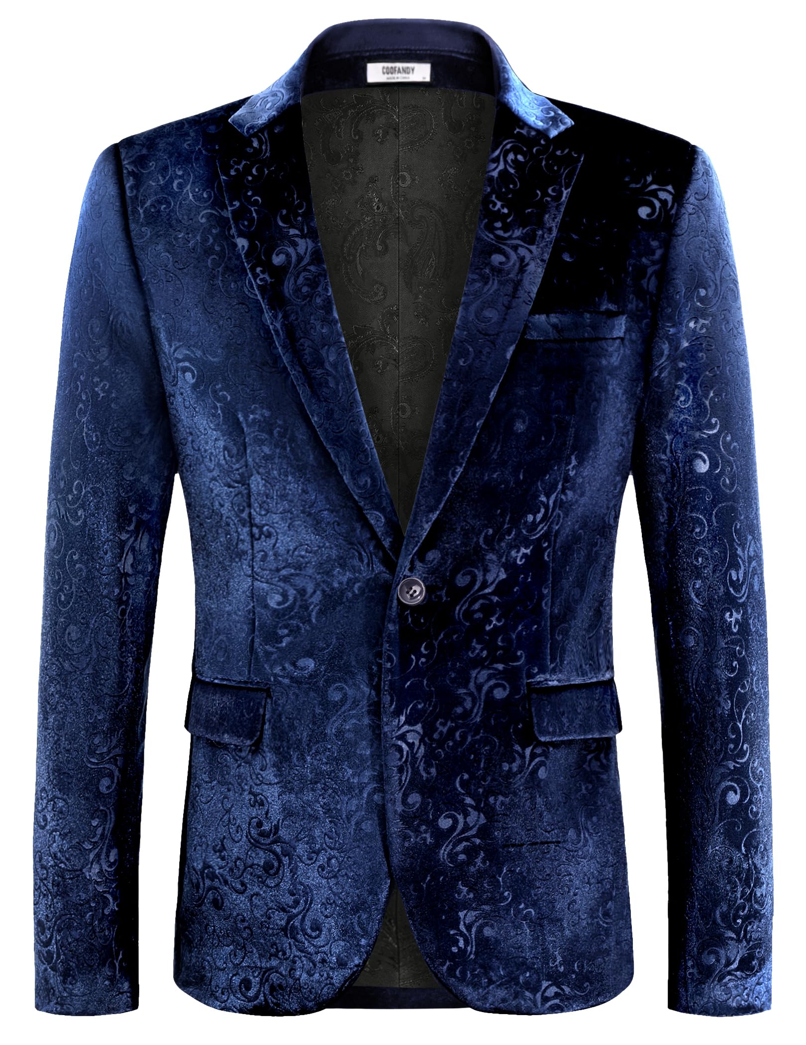 COOFANDY Men's Velvet Blazer Notched Lapel Velour Suit Jacket One Button Tuxedo Jackets for Wedding Prom Party Dinner