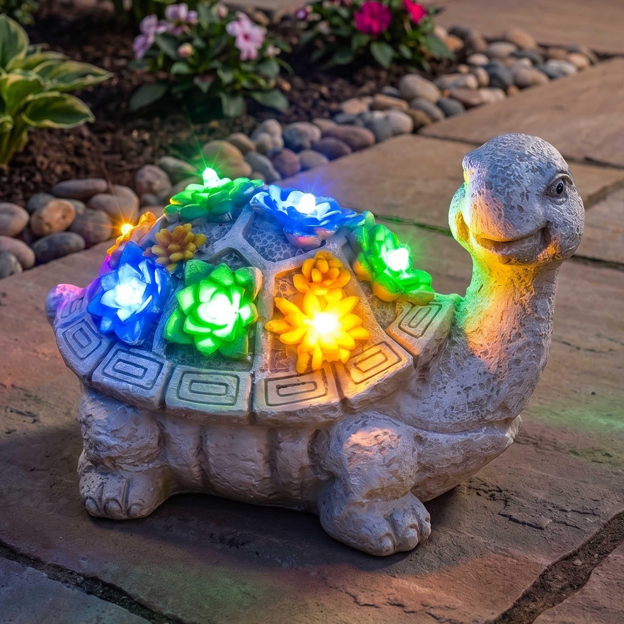 LOVETRENDS Solar Turtle Garden Ornament with Lights – Pack of 3-22cm/8.6 inch Outdoor Tortoise Statue with Succulent Plant and LED Lights, Decorative Figurine for Patio, Balcony, Yard, Lawn — image 1