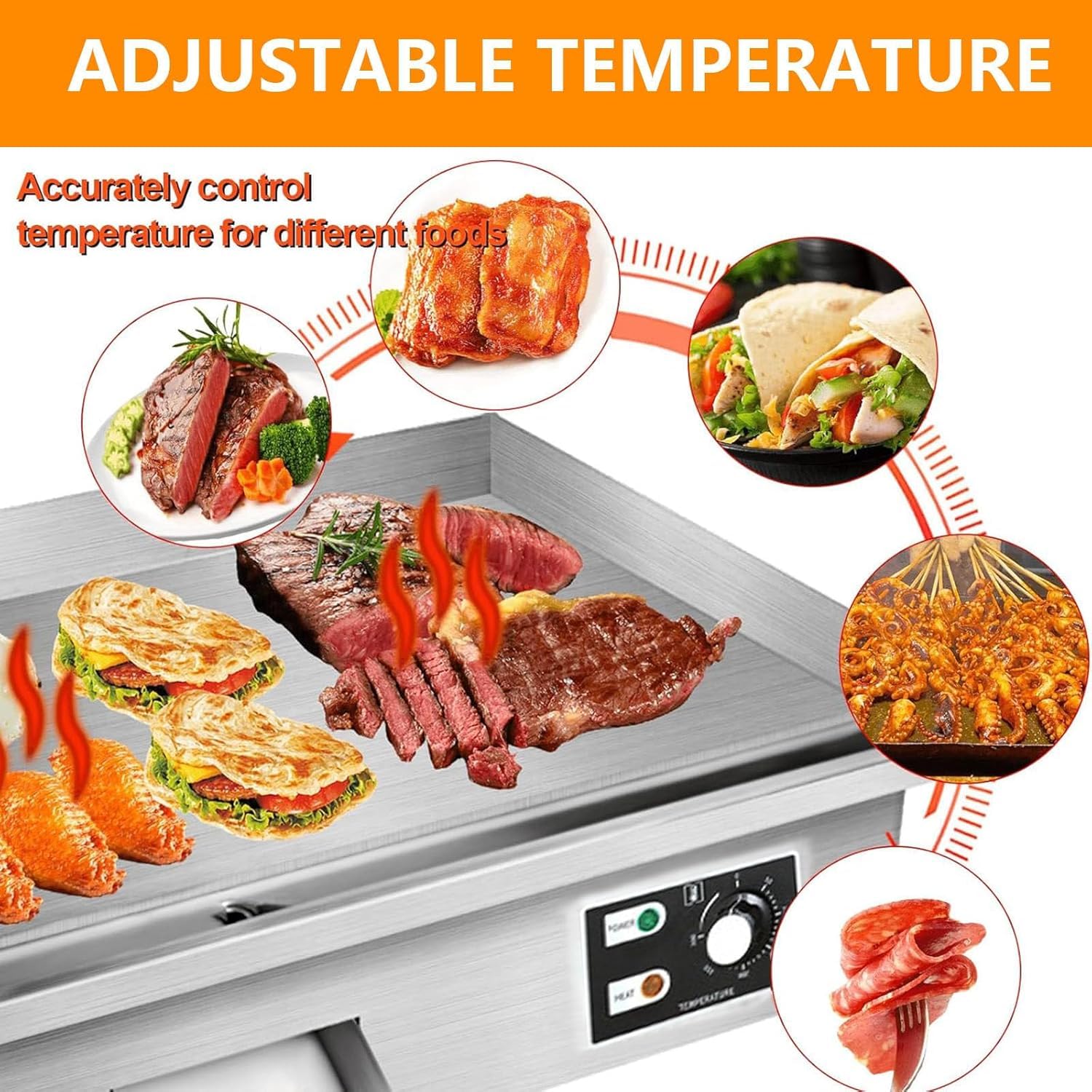 Padella Elettrica Professionale - Teppanyaki Antiaderente A Temperatura Regolabile - Padella Piatta da Banco in Acciaio Inox, 220v