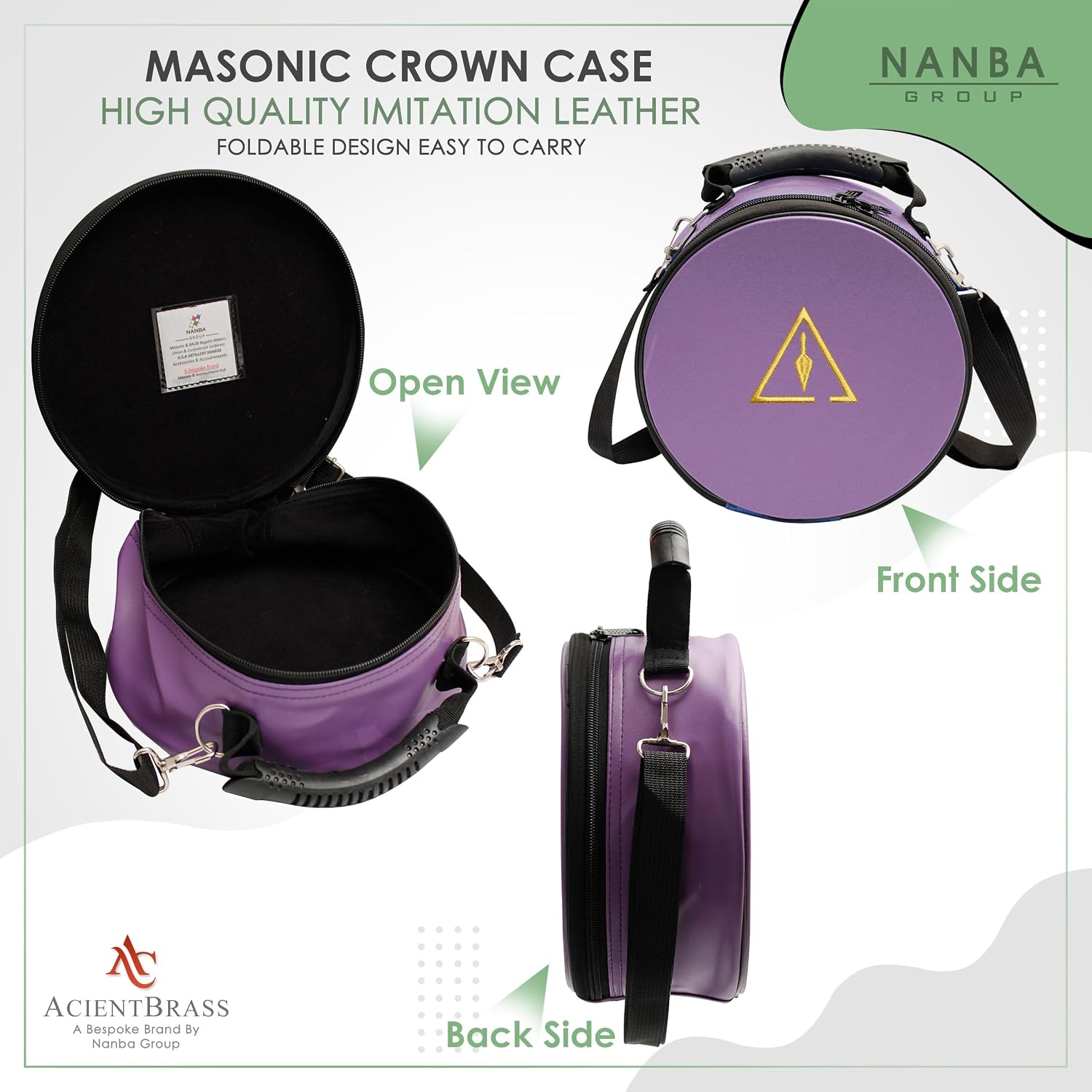 Premium Masonic Cap Case – Imitation Leather Hat Box with Adjustable Shoulder Strap & Foldable Design - Machine Embroidery (R&S Emblem)