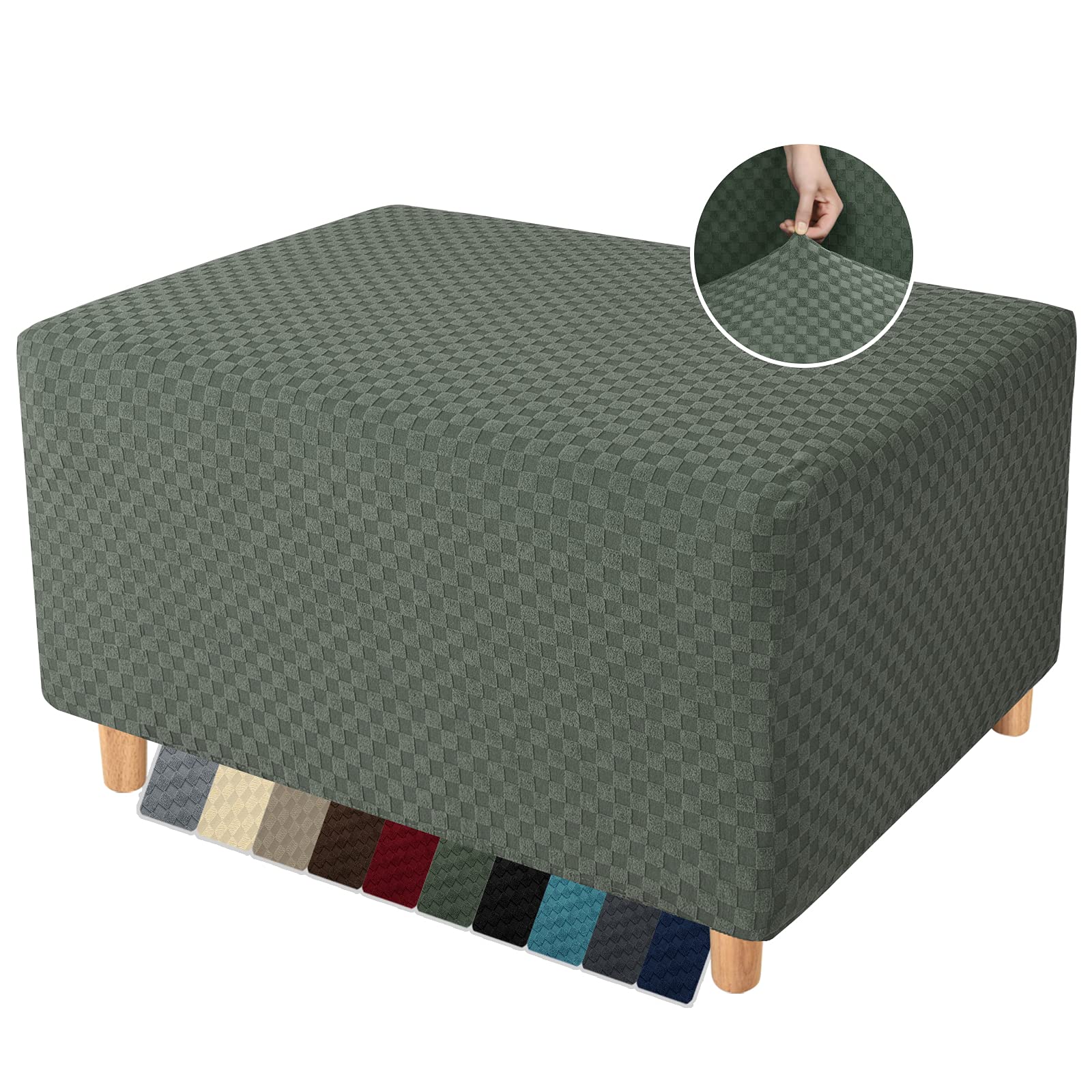 YEMYHOM Ottoman Cover Latest Jacquard Design High Stretch Folding Storage Footstool Protector Rectangle Removable Slipcover (Ottoman Large, Army Green)