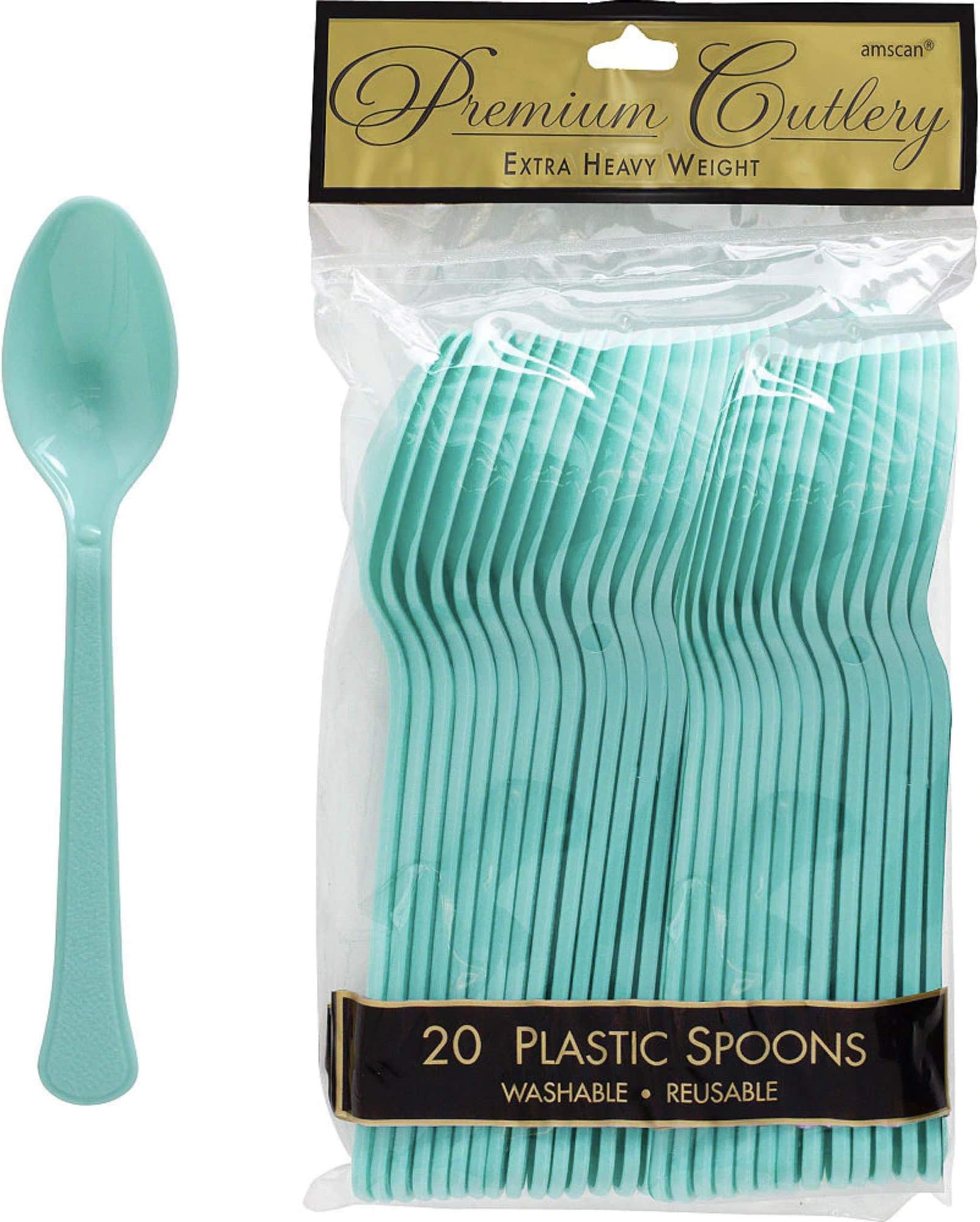 Robin's Egg Blue Plastic Heavy Weight Spoons (20 Count) - Premium Disposable Plastic Cutlery, Perfect for Home Use and All Kinds of Occasions
