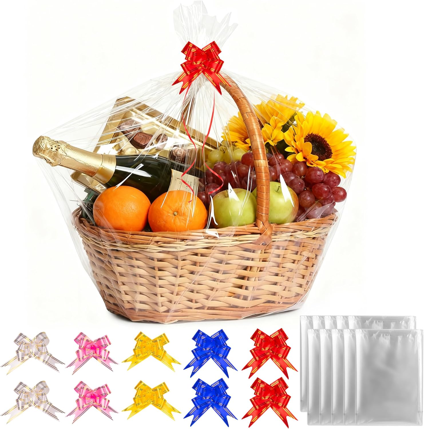 10pcs Large Cellophane Bags For Hamper 40 X 28 Inch Clear Cellophane