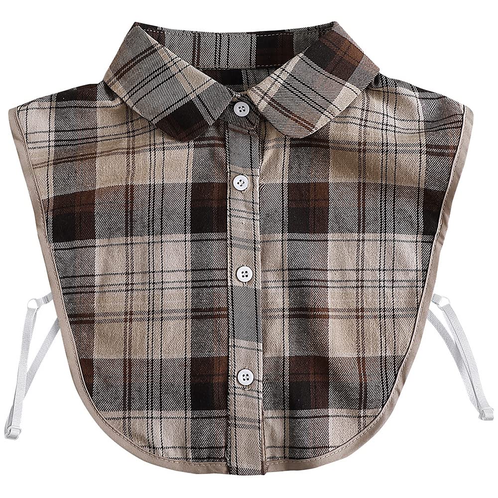 LoudSung False Collar Detachable Blouse Fake Collar Half Shirts Collar Plaid Designed Cotton Top Elegant for Women Girls