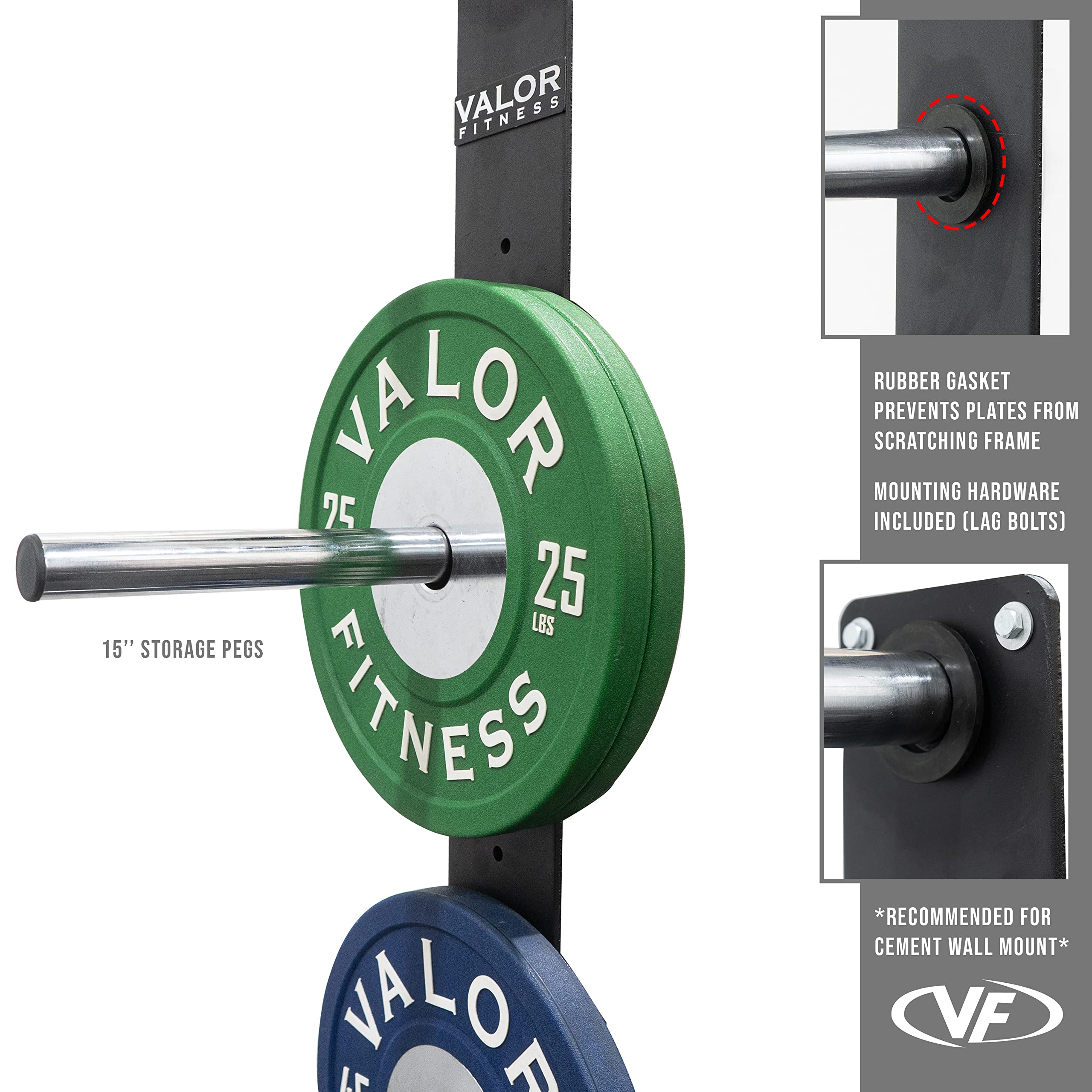 Valor Fitness Wall Mounted Weight Plate Storage Holder/Rack for Bumper  Plates and Olympic Weight Plates