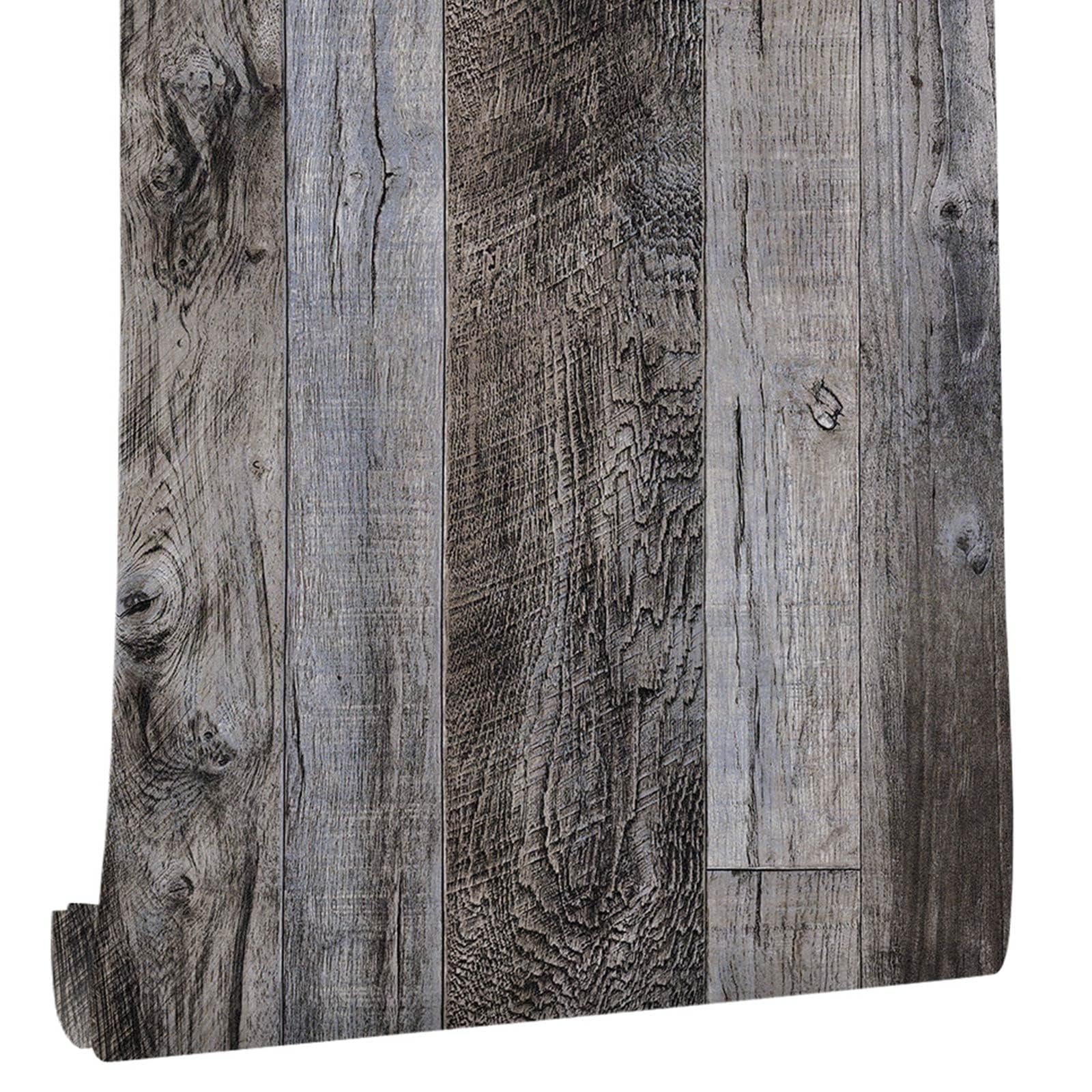 Yun-aeon Gray Wood Peel and Stick Wallpaper 34.6" X 480" Self Adhesive Wallpaper Backsplash Line Removable Wall Paper Bathroom Old Furniture