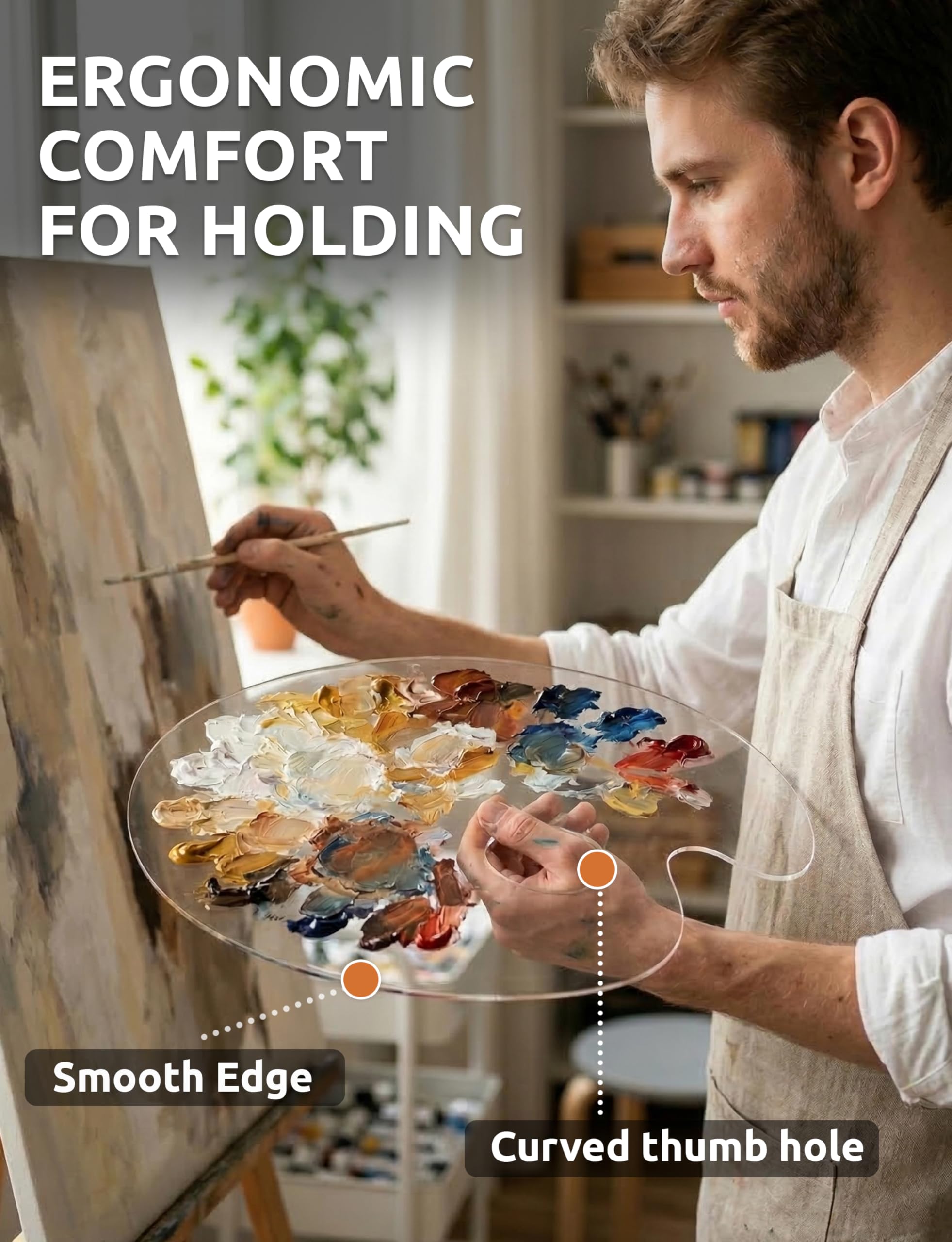 Paleta de Pintura acrílica Grande, 2 Piezas de 15.7 x 11.8 Pulgadas, Bandeja de Mezcla de Pintura al óleo acrílica Transparente Ovalada, cómoda de sostener y fácil de Limpiar, para Placa de Pintura | Paleta de gran tamaño, superficie antiadherente, adecua