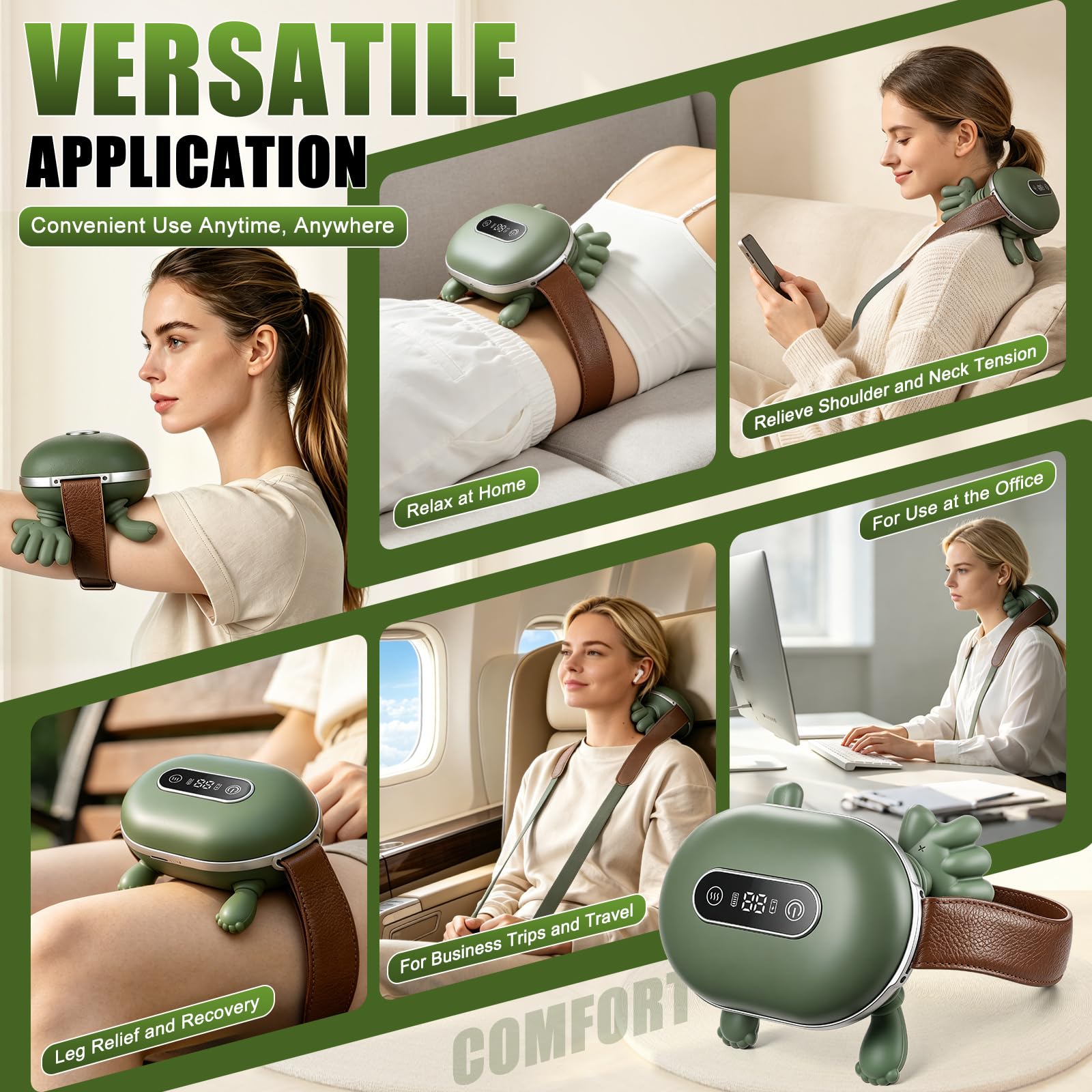 Massaggiatore Cervicale 4D Senza Fili, Massaggiatore Collo e Spalle con Calore, 3 intensità e 2 livelli di calore, Massaggio Cervicale Profondo per Sollievo dal Dolore, Portatile per Casa e Ufficio
