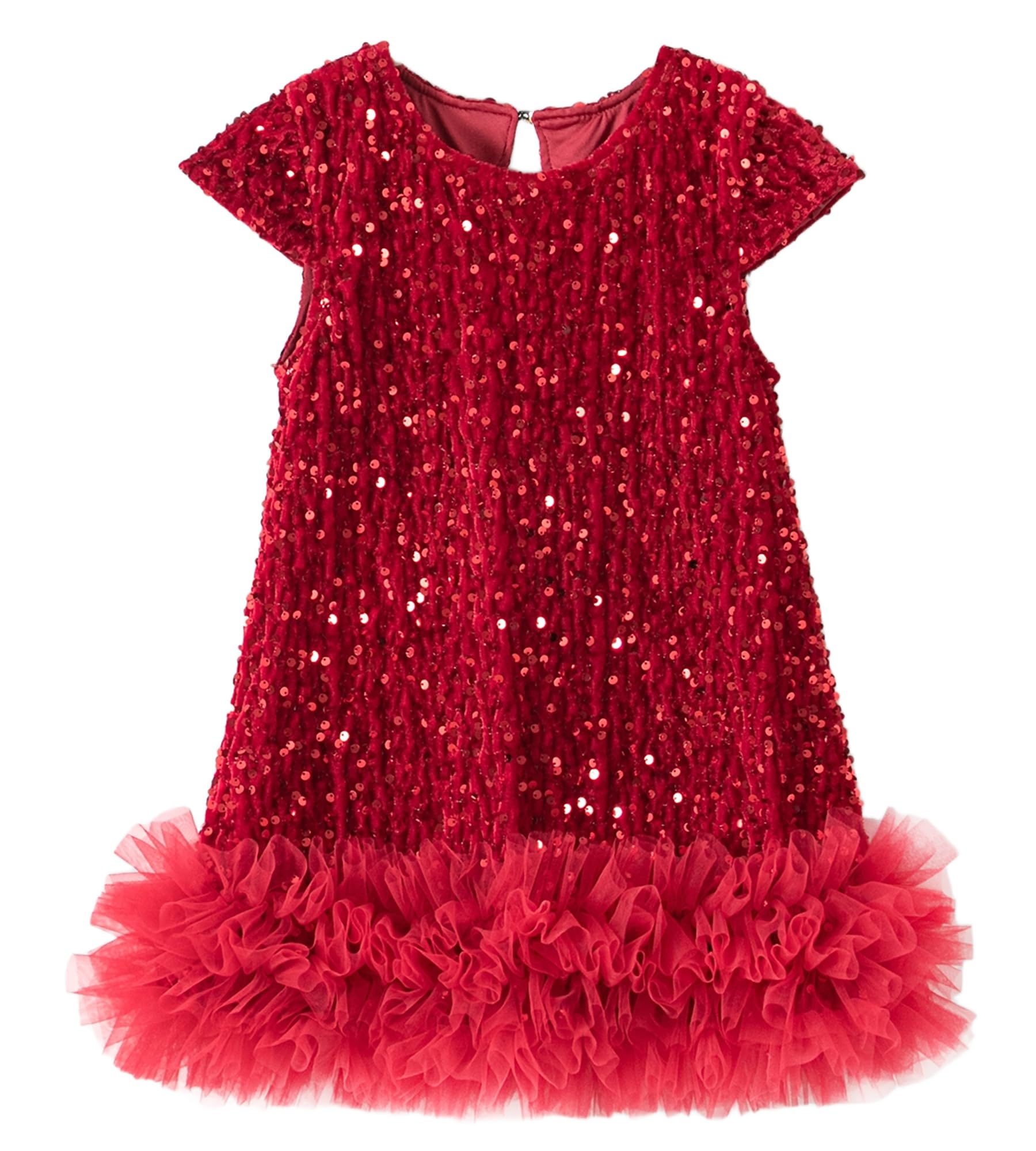 Happy Cherry Vestito con paillettes per bambine a trapezio senza maniche scintillante abito da festa con bordo in pelliccia sintetica