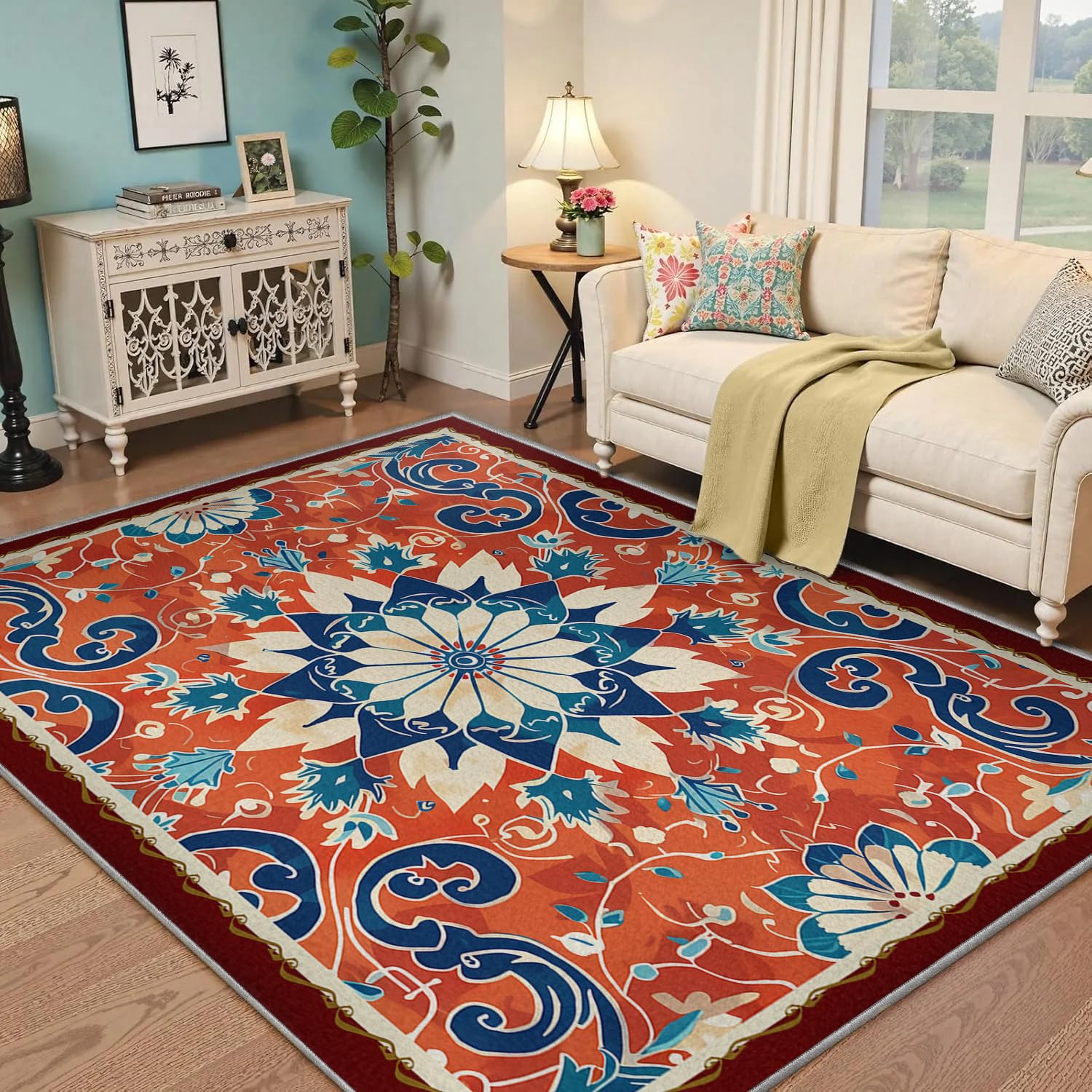 Tapis lavable en machine orange 180x270cm grand format antidérapant