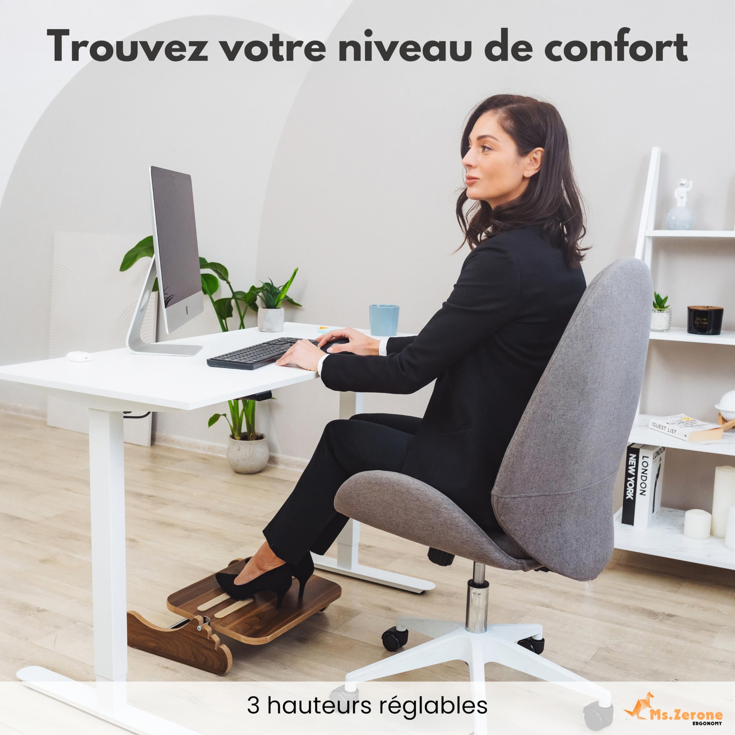 Reposapiés de Madera para Oficina – Reposa Pies Ergonómico con Altura Ajustable y Movimiento Basculante – Mejora la Postura en Escritorio o Teletrabajo