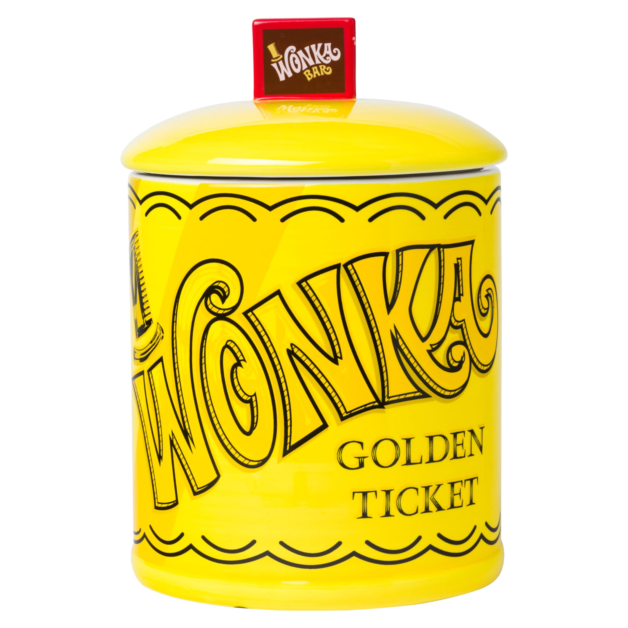 Silver Buffalo Willy Wonka and the Chocolate Factory Wonka Bar Golden Ticket Ceramic Cookie Snack Jar (Large)
