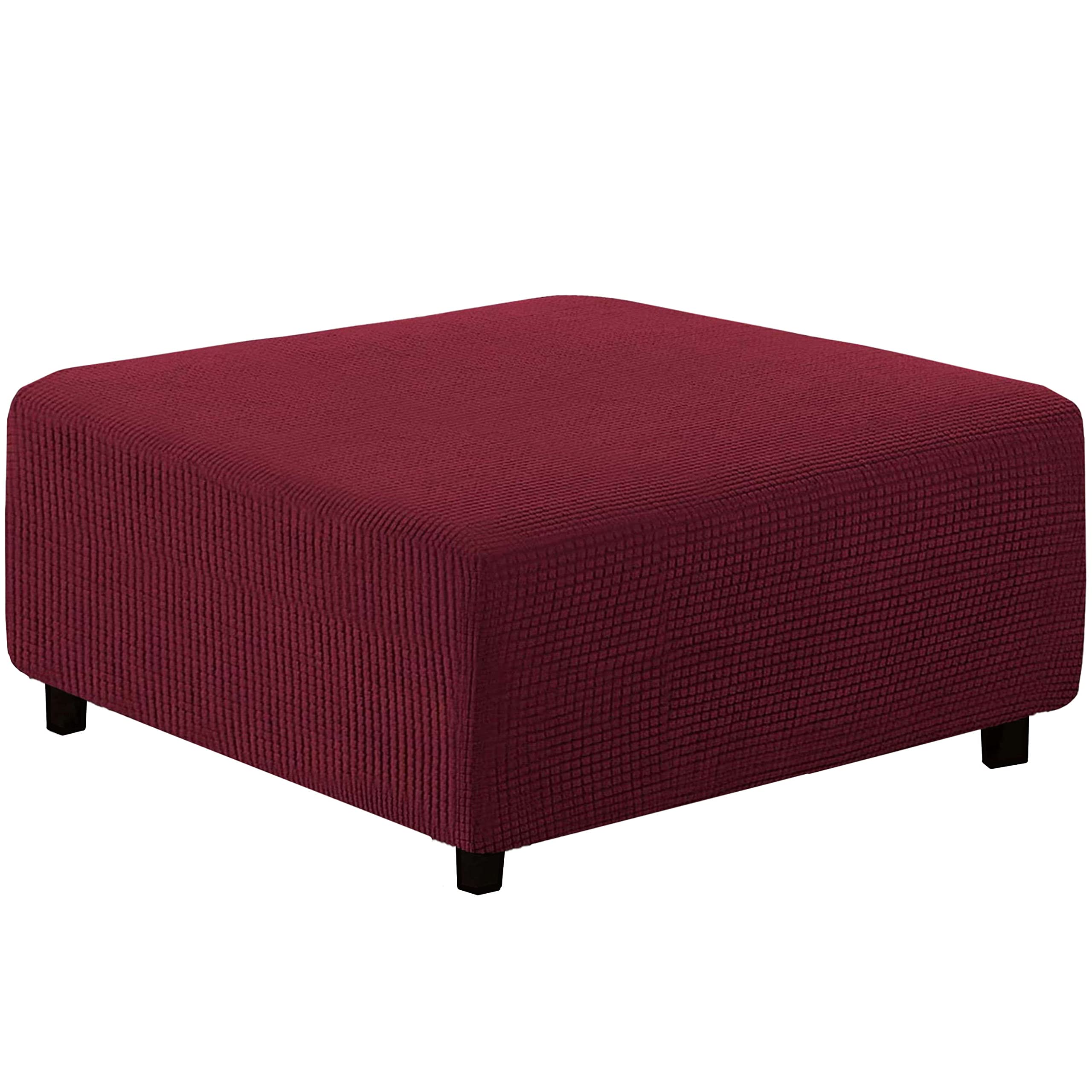 qiden Fodera per Poggiapiedi Quadrata Fodera per Ottomana Elasticizzata,10% Più Spessa Jacquard Fodera per Pouf Elastico Grande Fodere per Piedi con Fondo Elastico,Lavabile in Lavatrice-vino rossoM
