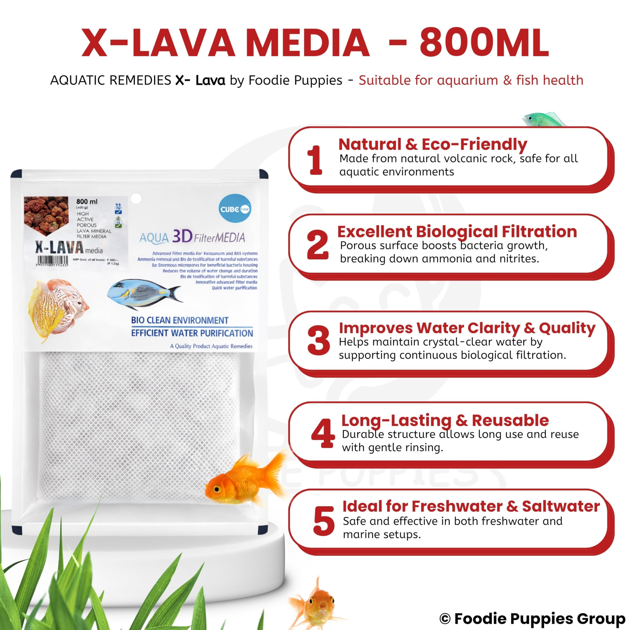 Foodie Puppies Aquatic Remedies X-Lava 100% Natural Filter Media for Fresh Water & Salt Water Aquarium, 800ml (Pack of 2) 1