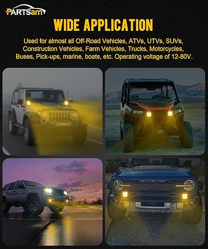 Miniatura 7 de Partsam Luces antiniebla amarillas de 3 pulgadas, cubos impermeables de 30 W, cubos LED Cree para todo terreno, luces de zanja de inundación, luces