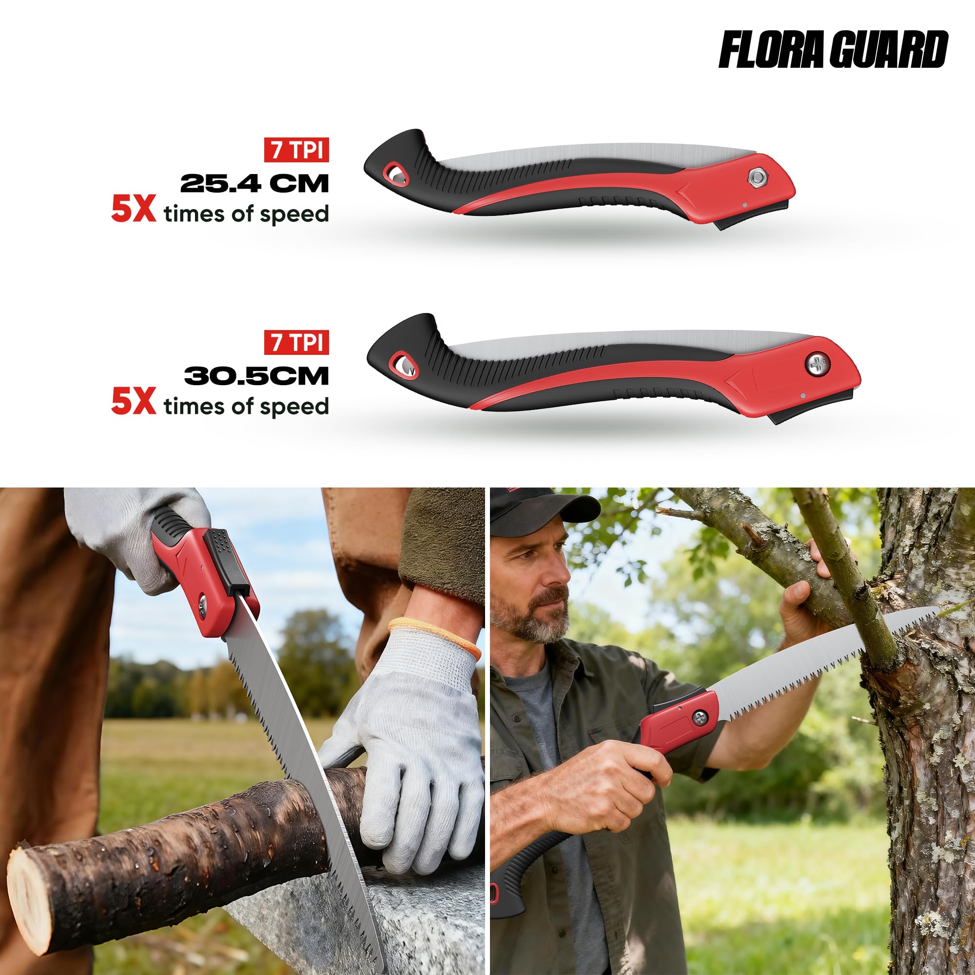 FLORA GUARD Piła do przycinania drzew 30 cm, wysokiej jakości ostrze ze stali SK5, piła ręczna z zębami 3D do przycinania drzew i biwakowania