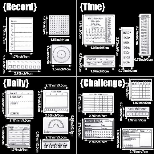 Miniatura 2 de Zonon 18 sellos de diario, sellos transparentes para diario, 4 hojas de calendario de silicona para planificador, plantillas para balas, fechas de