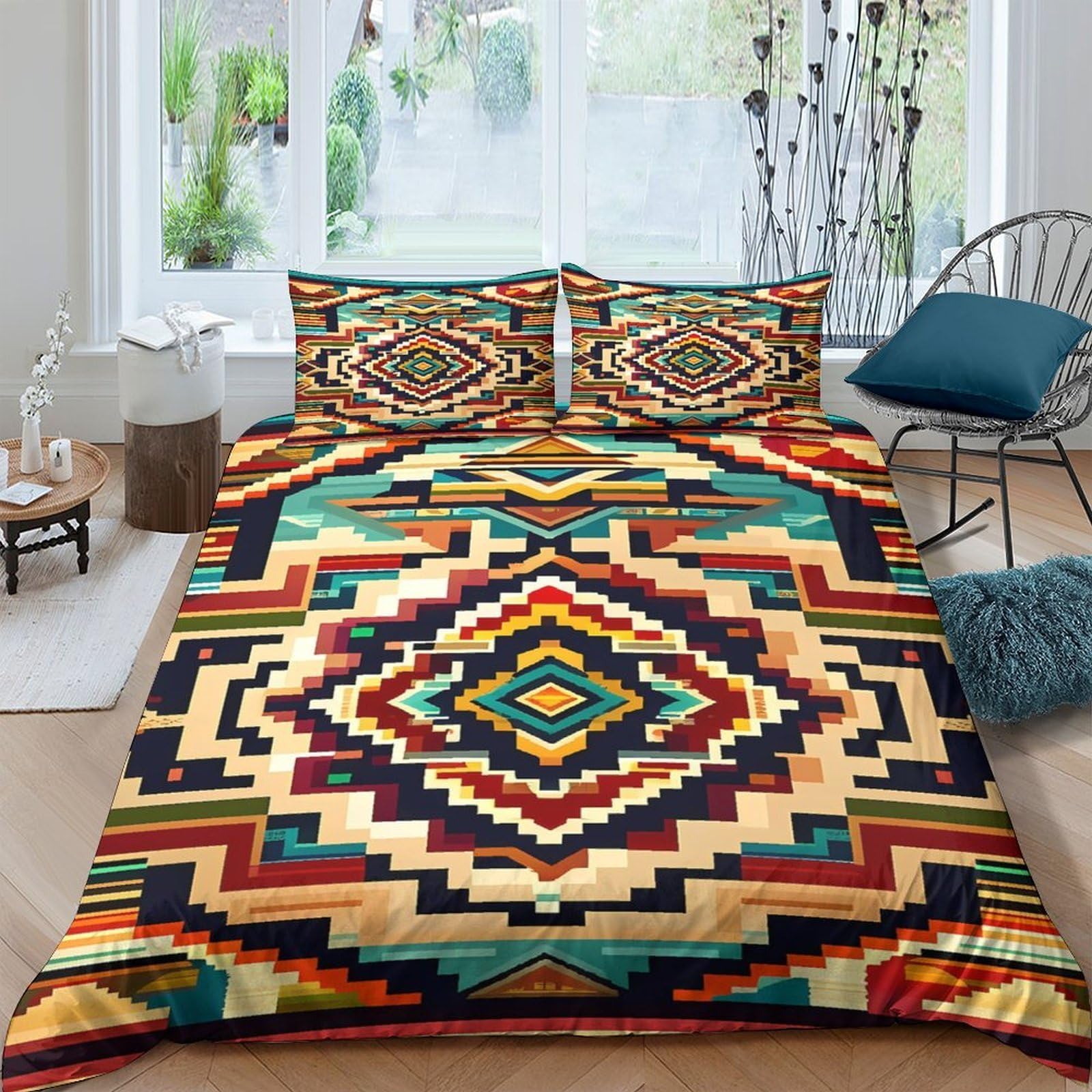 Ctjqhvkz Style-2 3D Printed Geometric Southwestern Fitted Sheet Microfiber Colorful Ethnic Pattern Mattress Cover For Bedroom Home Decor Single（135X200cm）