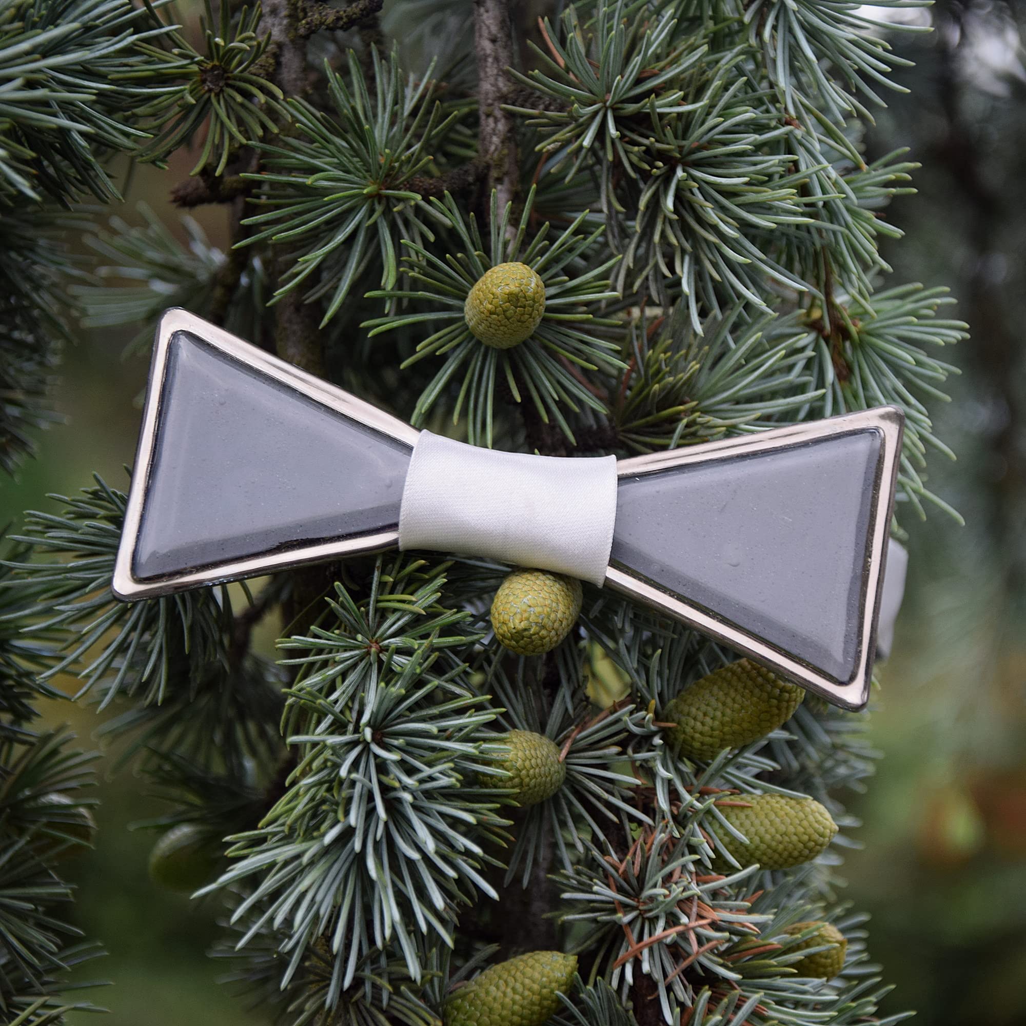 Papillon grigio • Vetro ceco decorato con platino • Nastro di raso • Farfallino fatto a mano