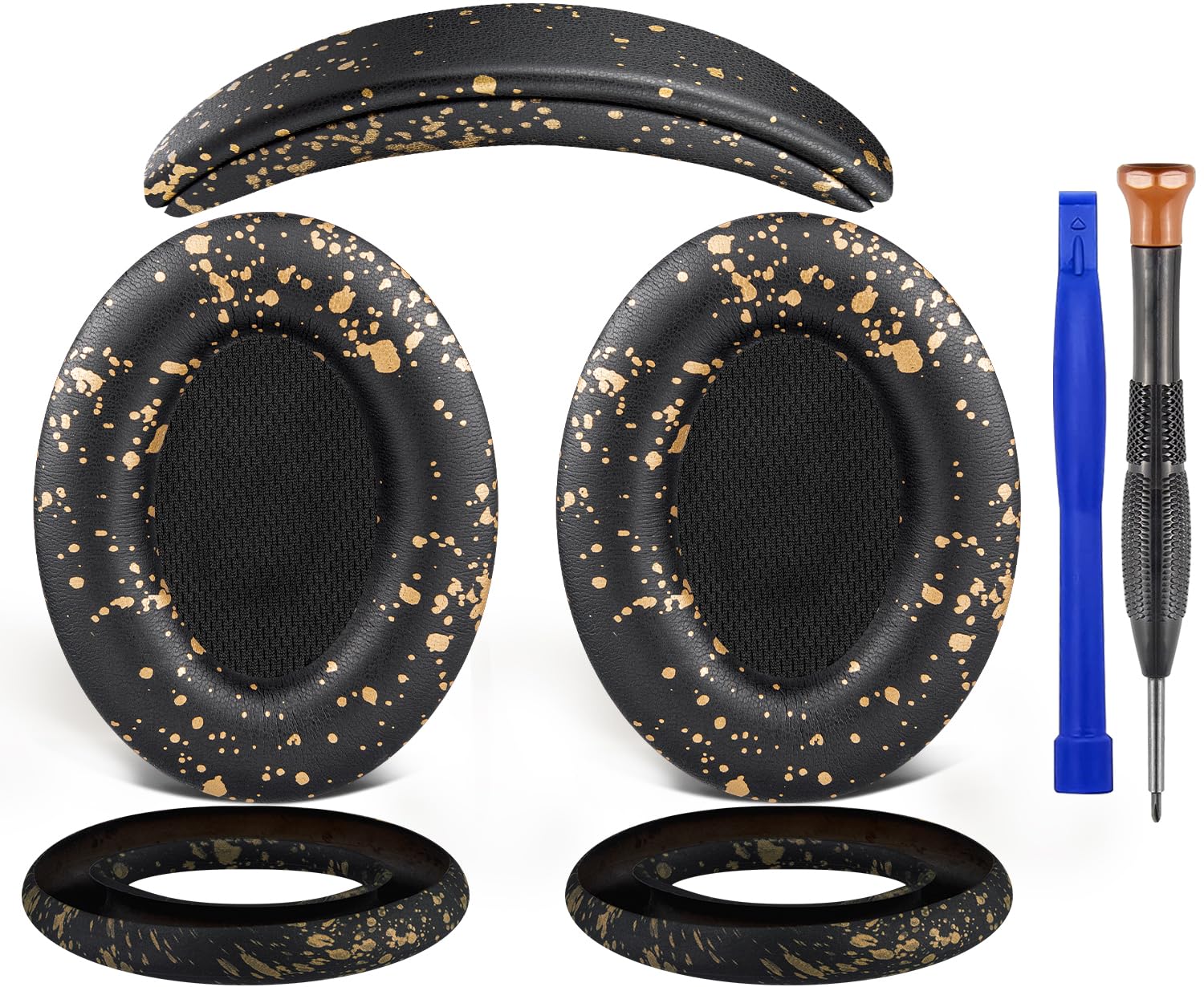 SOULWIT Ear Pads Cushions + Headband + Silicone Earpads Cover Protector, Replacement Kit for Bose QuietComfort 15(QC15)/QuietComfort 2(QC 2) Over-Ear Headphones - Black Gold-image-25