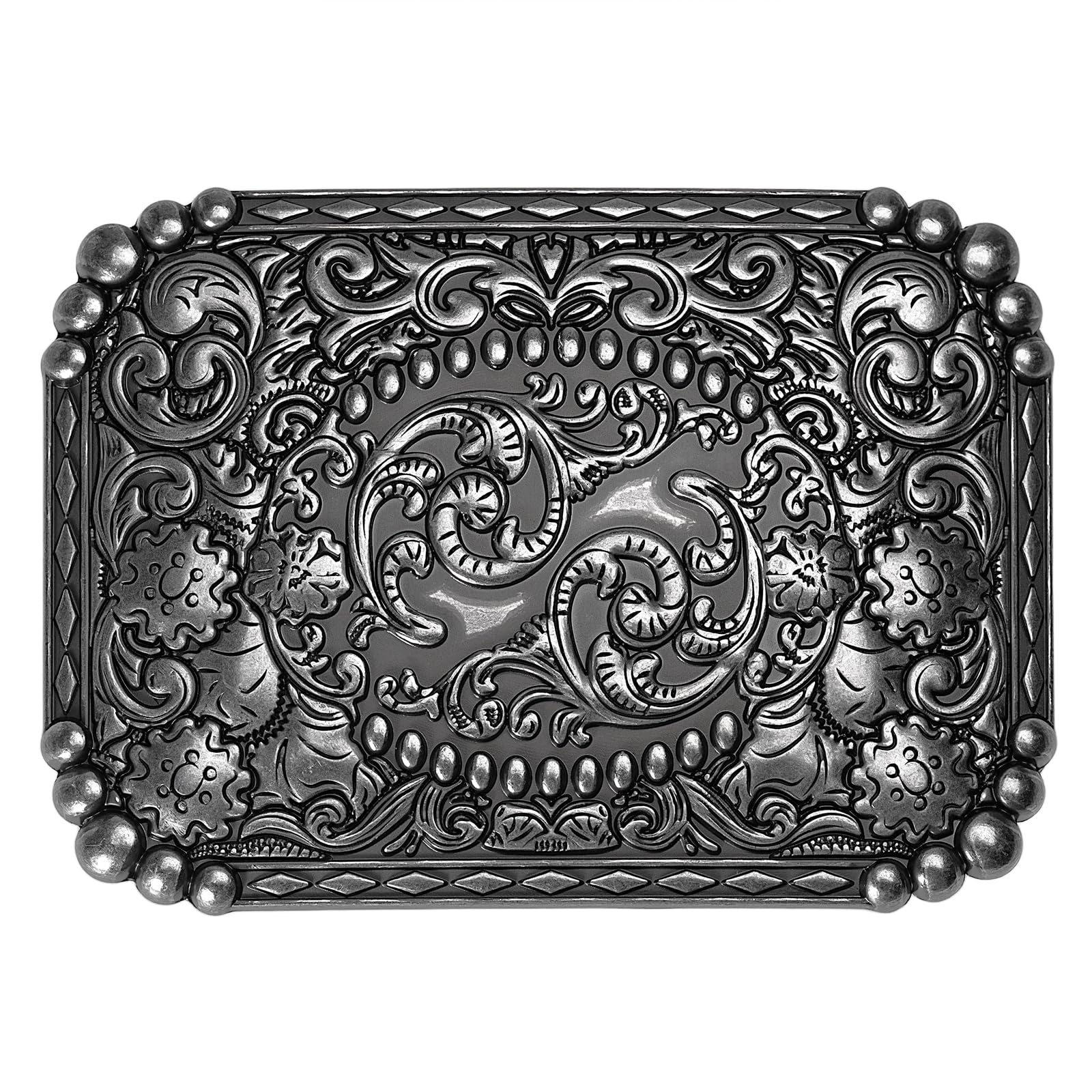 Western Belt Buckles for Women - 1 1/2 Antique Silver Engraved Floral Stylish Heavy-Duty Vintage Western Accessory-picture-10
