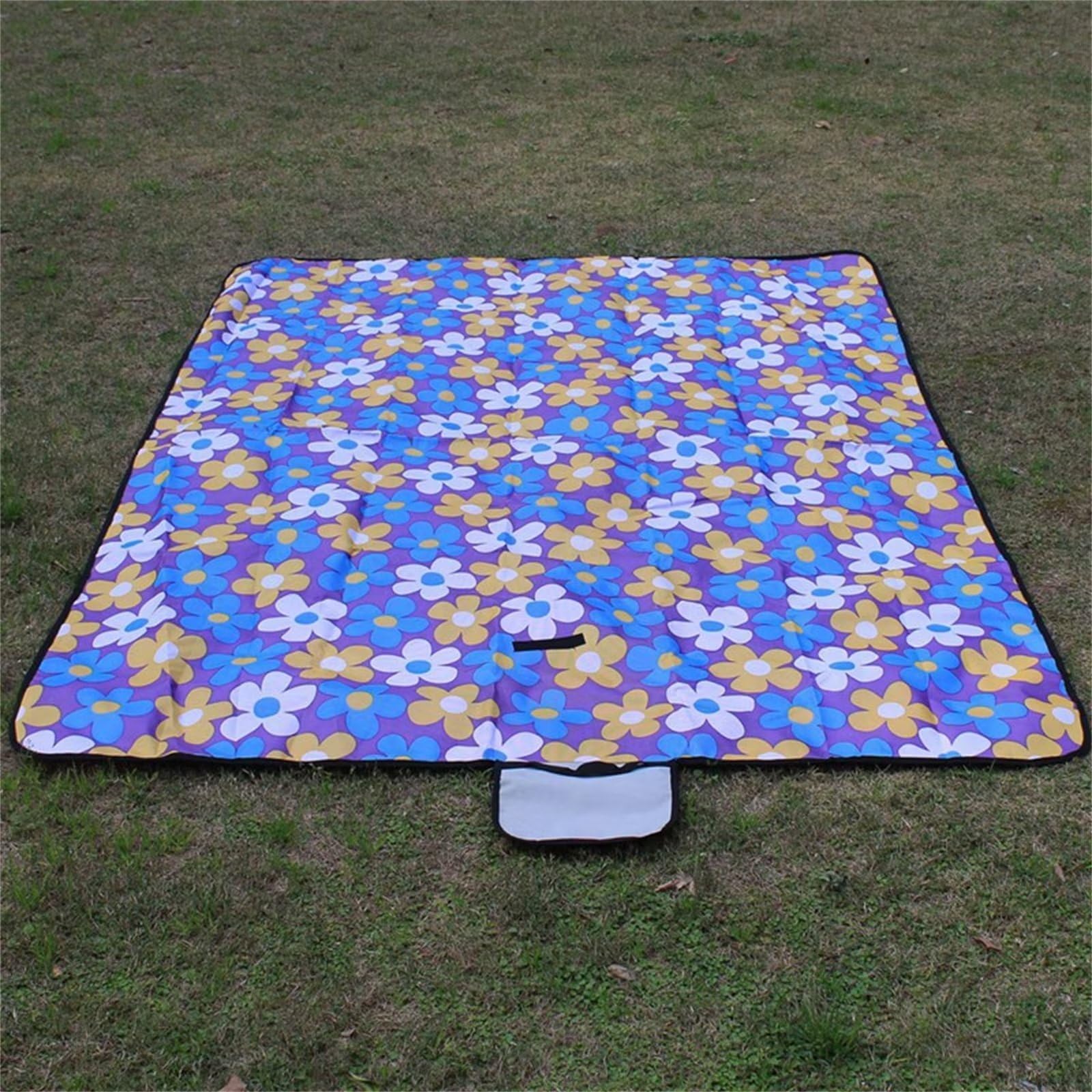 Couverture Pique-nique Imperméable 150x200cm,Couverture Plage Extérieure XXL Tapis de Plage,Fleurs écrasées bleues Camping Couverture étanche Pique-nique avec Poignée pour Camping Randonnée Parc Plage