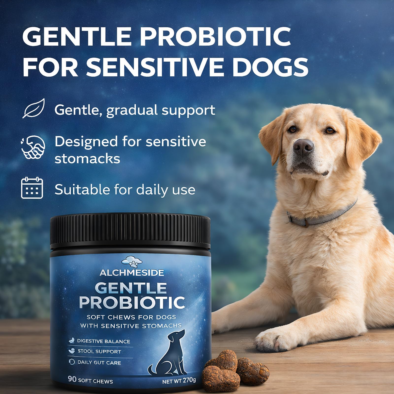 Probiotics for Dogs – Dog Probiotic Soft Chews for Digestive & Gut Health, Yeast Balance,3 Billion CFU with Prebiotic Inulin & Pumpkin, Gentle Formula for Sensitive Stomachs, Chicken Flavor, 90 Count - image 2